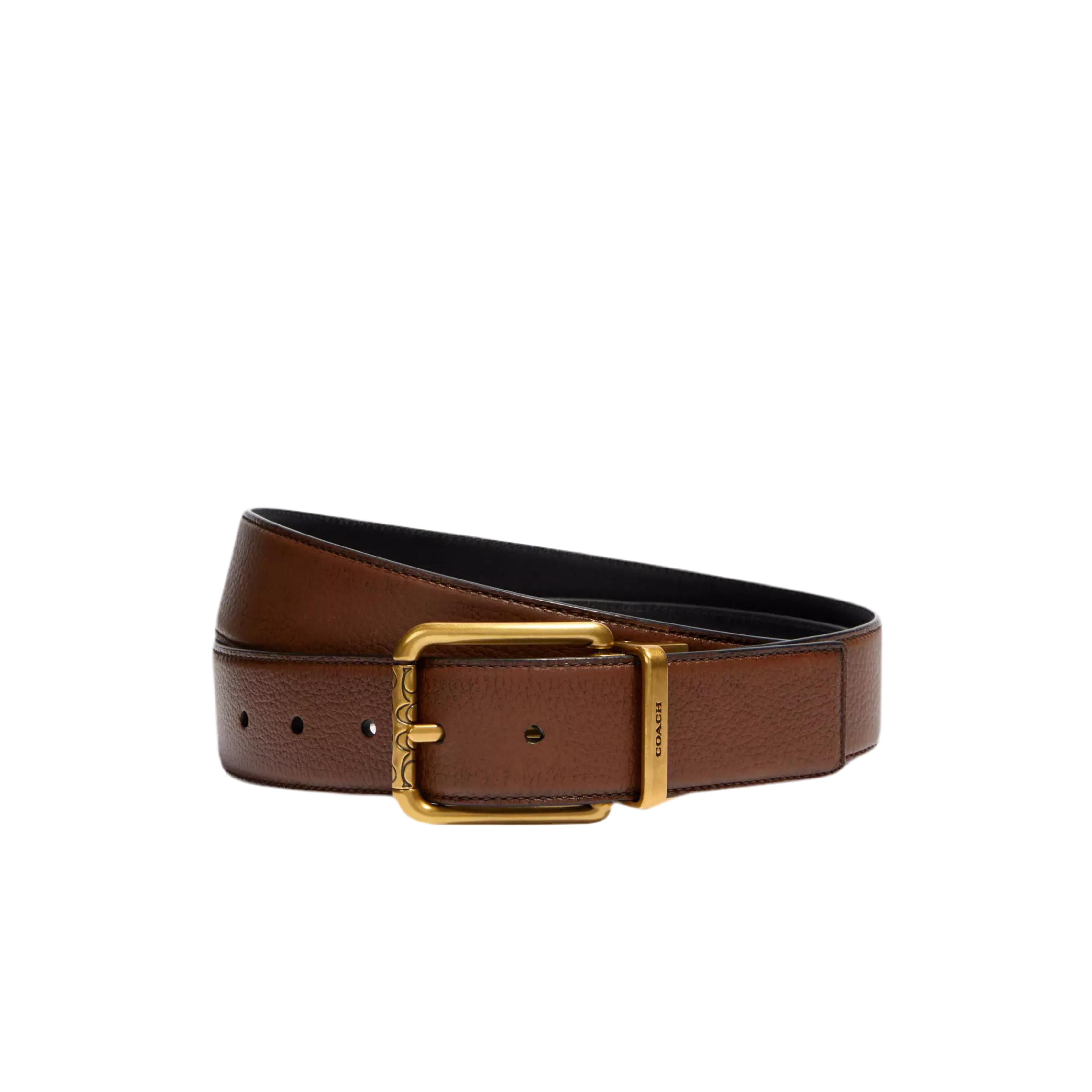 COACH Square Roller Buckle Reversible Belt 38mm - Dark Saddle Black