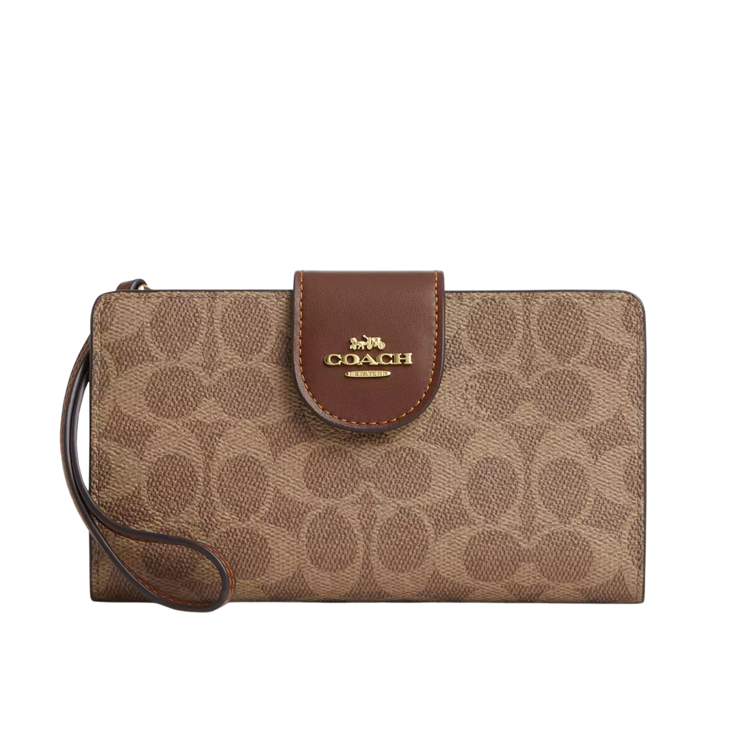 COACH Women Phone Wallet - Gold Tan Brown