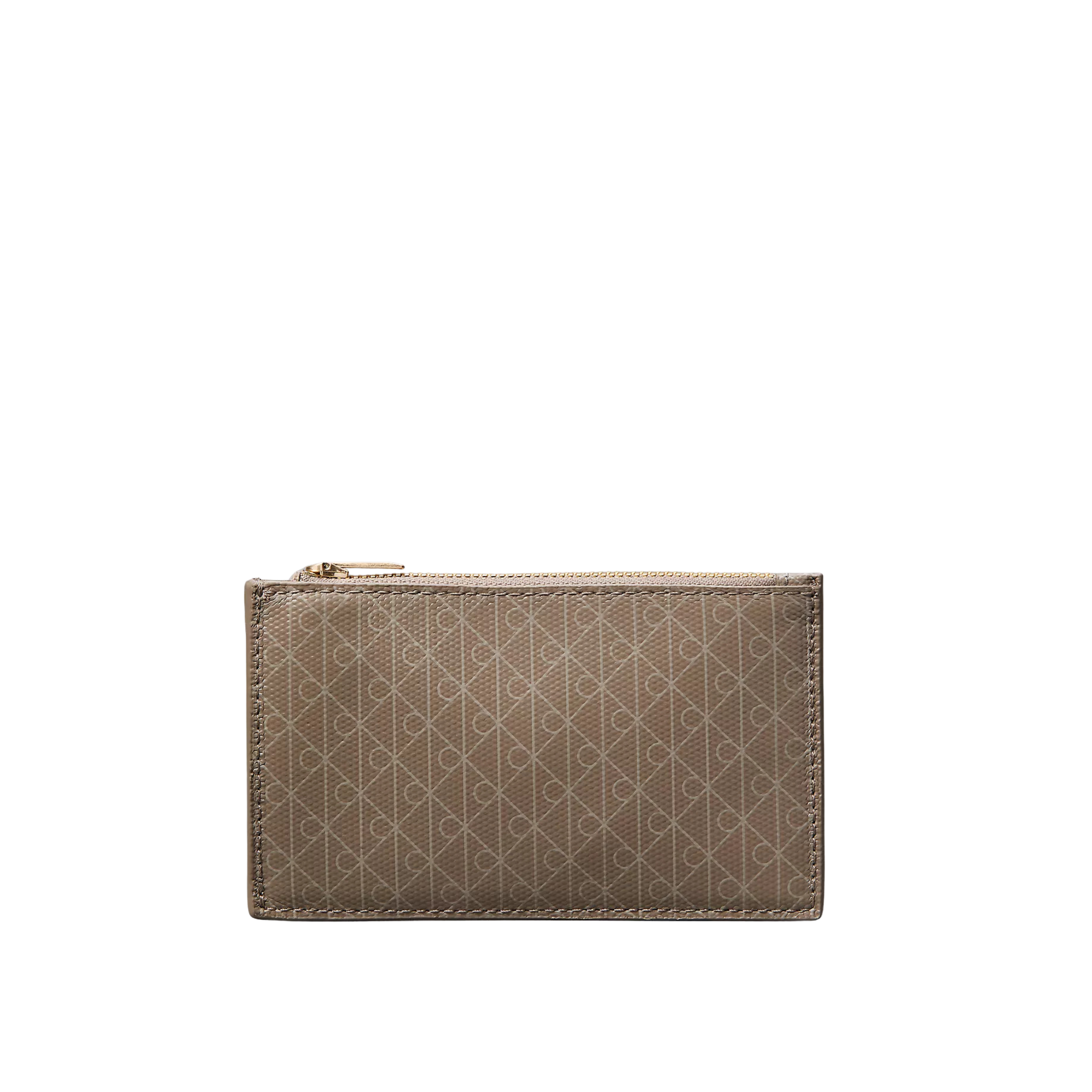 Calvin Klein Women Allover Emblem Logo Top Zip Card Case - Desert Taupe Aop
