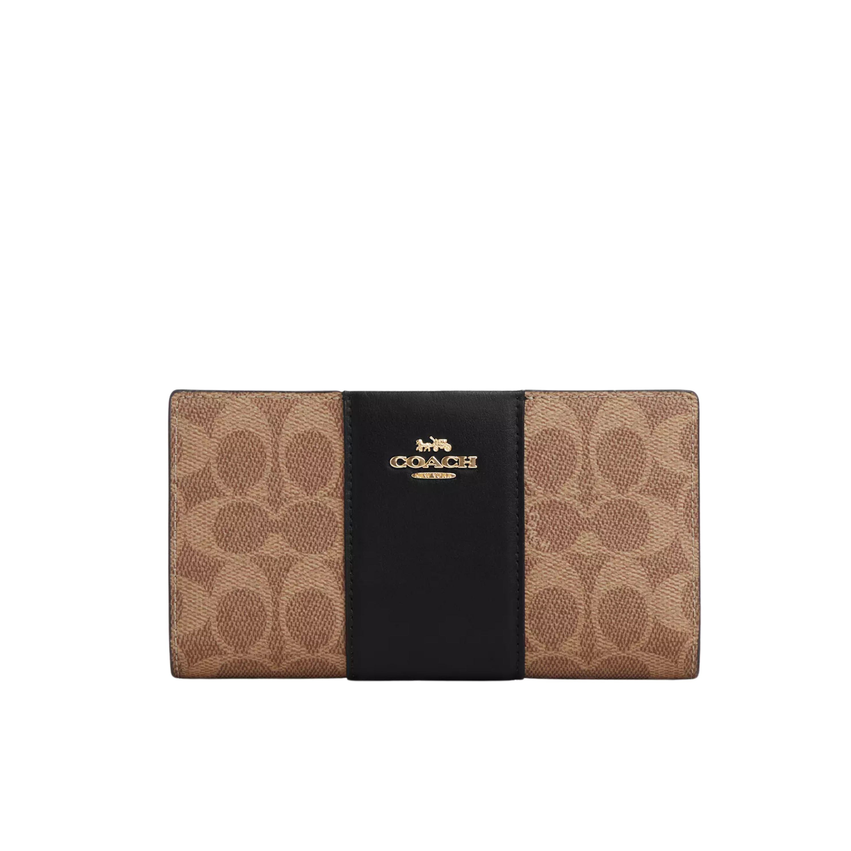 COACH Women Slim Zip Wallet - Gold Tan Black