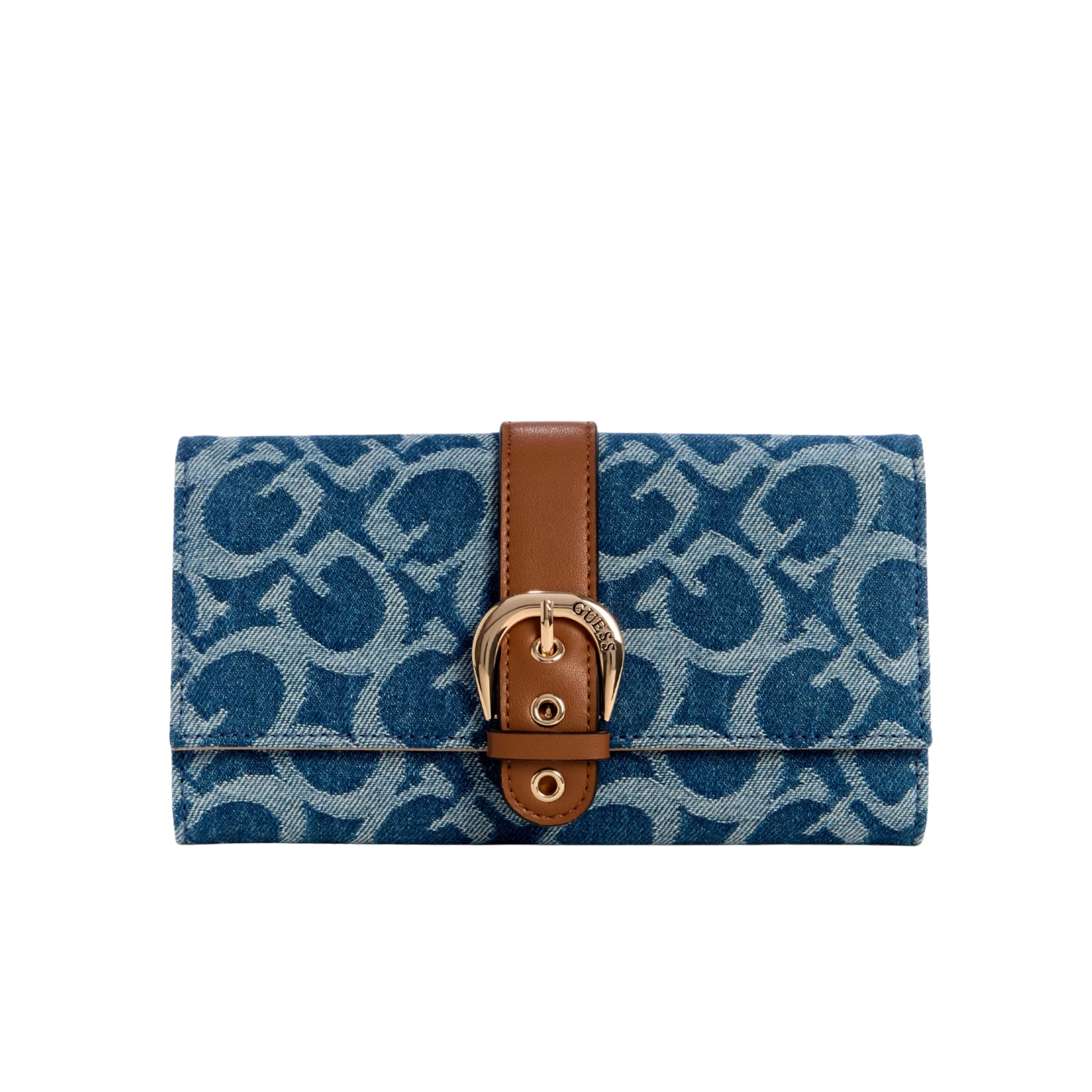 GUESS Women Kaline Denim Logo Slim Clutch Wallet - Blue