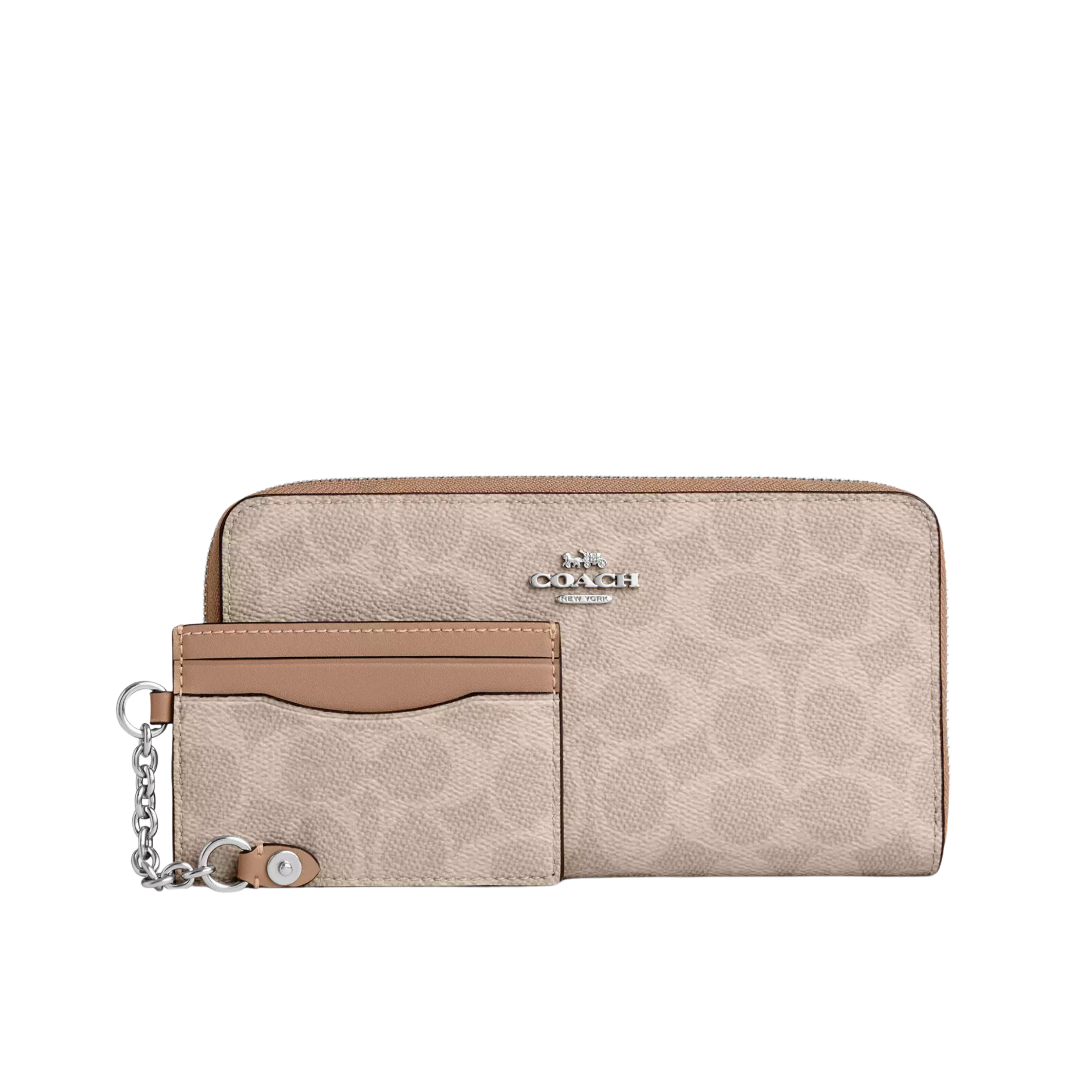 COACH Women Long Zip Around Wallet With Detachable Card Case - Silver Sand Taupe