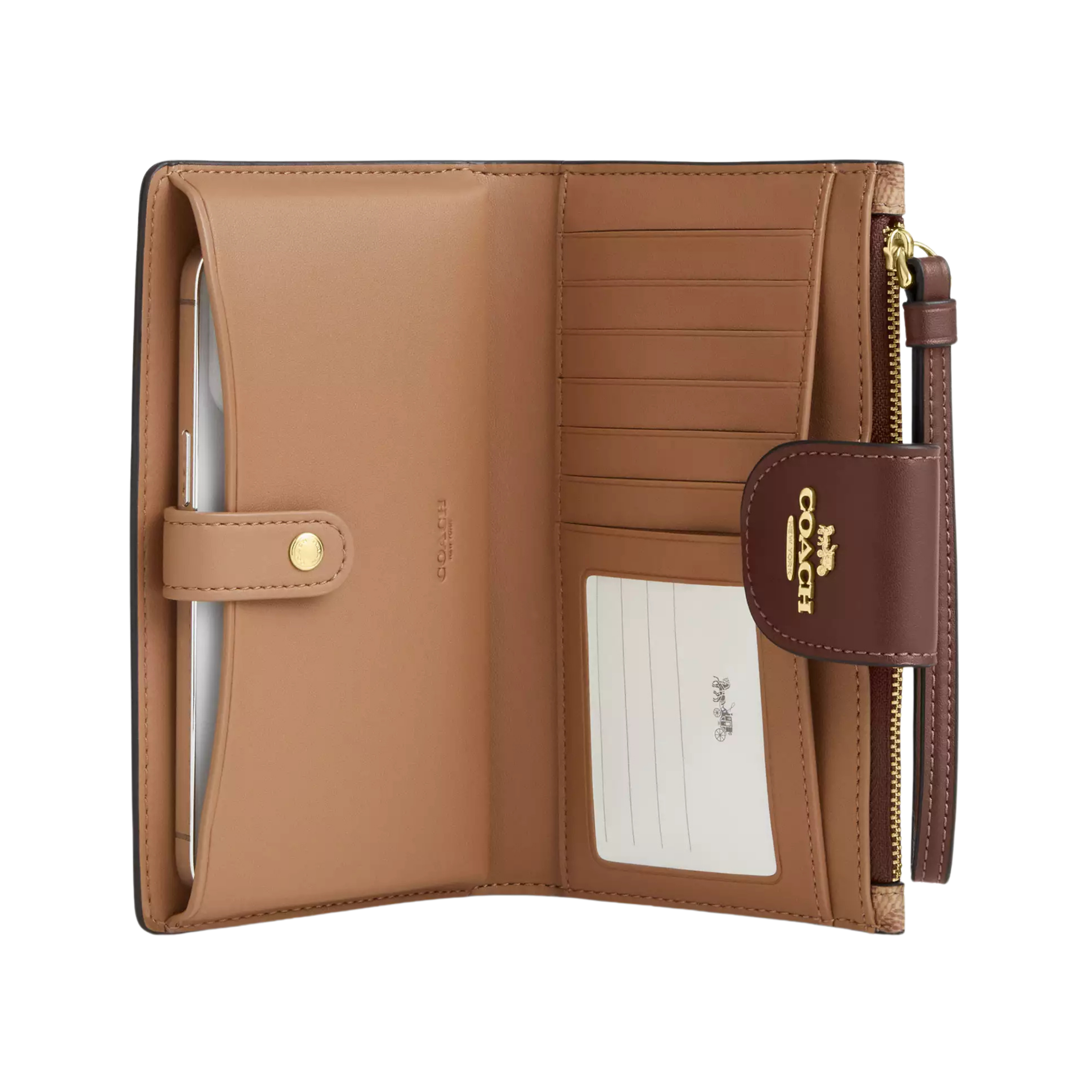 COACH Women Phone Wallet - Gold Tan Brown
