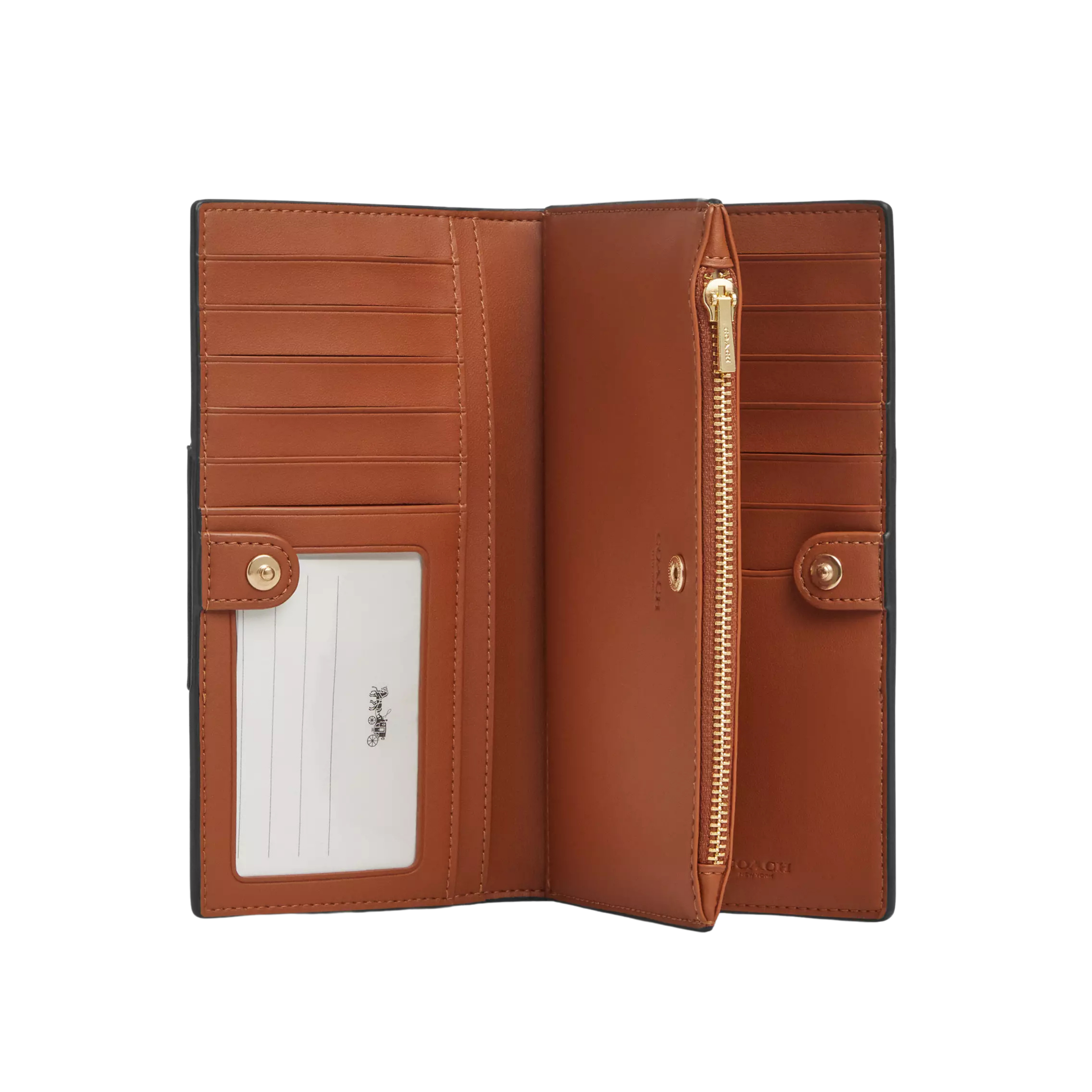 COACH Women Slim Zip Wallet - Gold Tan Black