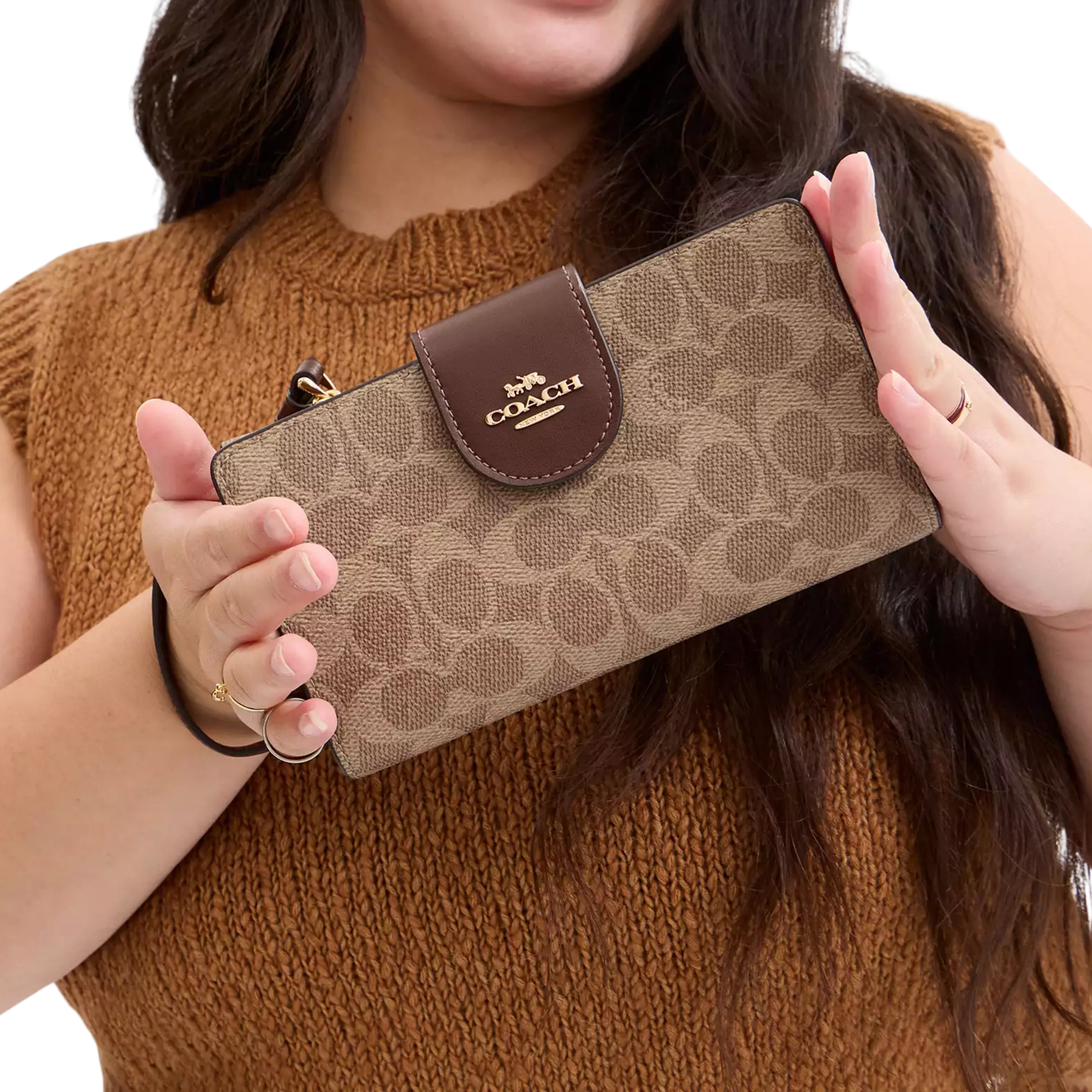 COACH Women Phone Wallet - Gold Tan Brown