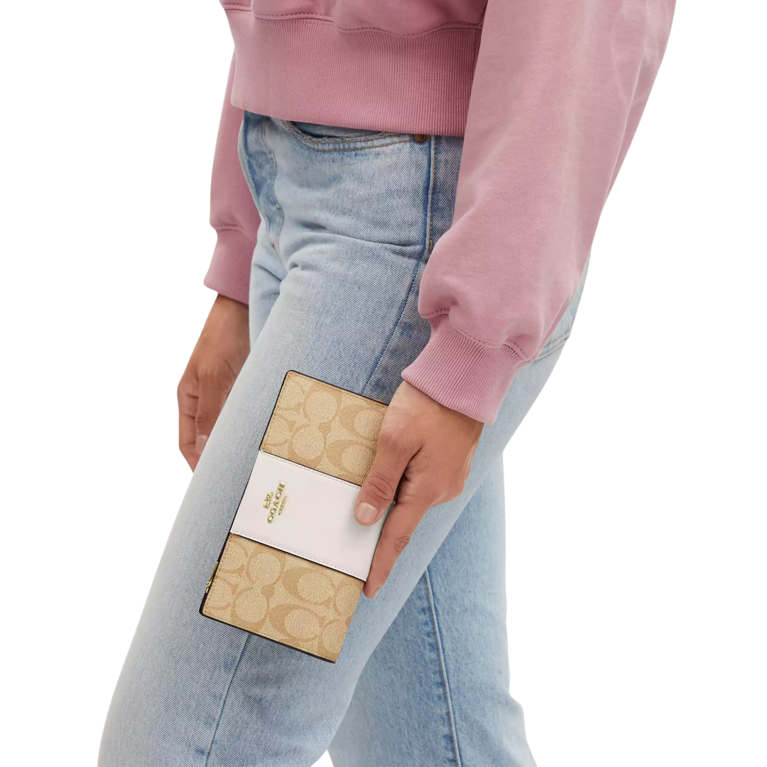 COACH Women Slim Zip Wallet - Gold Light Khaki Chalk Lt Saddle