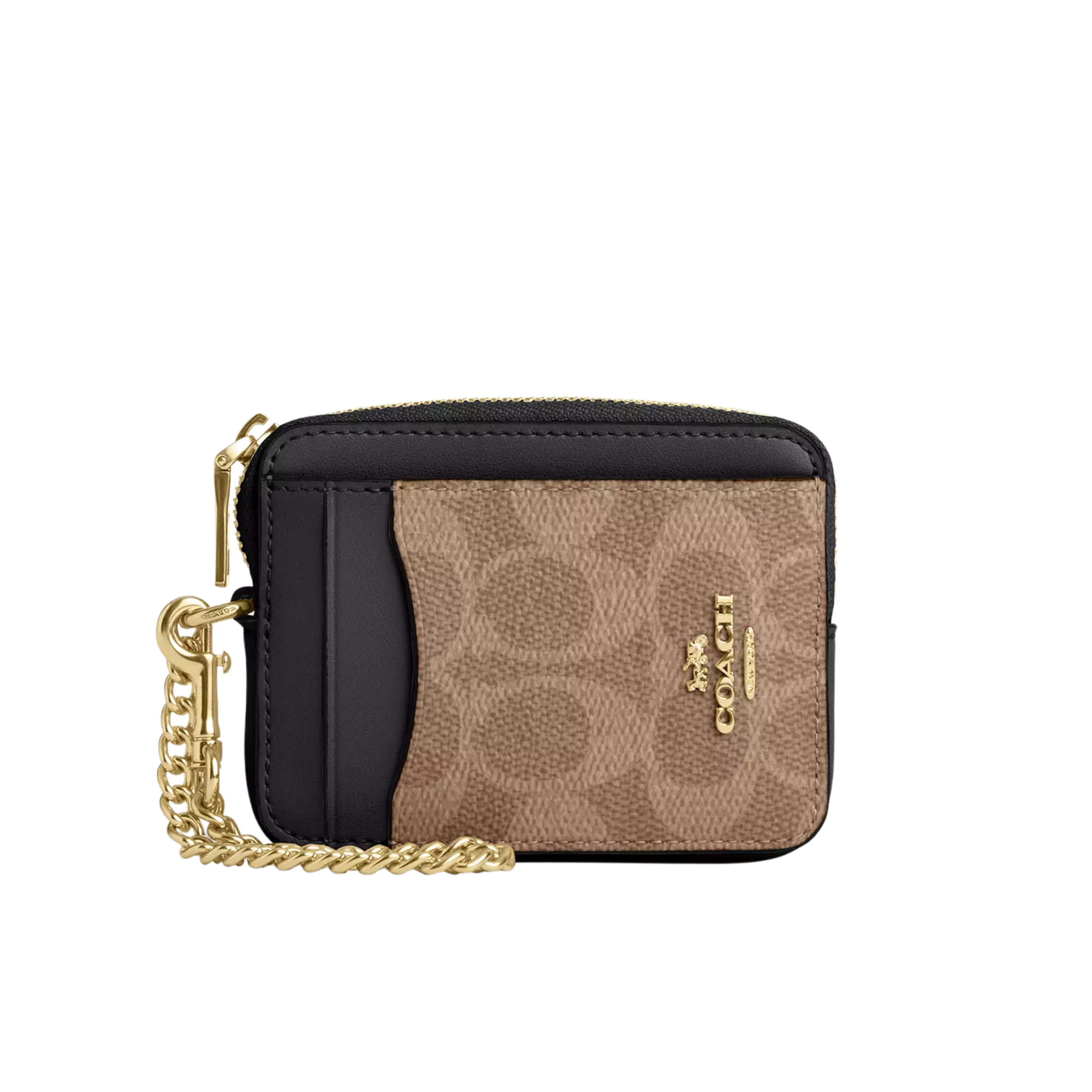 COACH Women Zip Card Case - Gold Tan Black