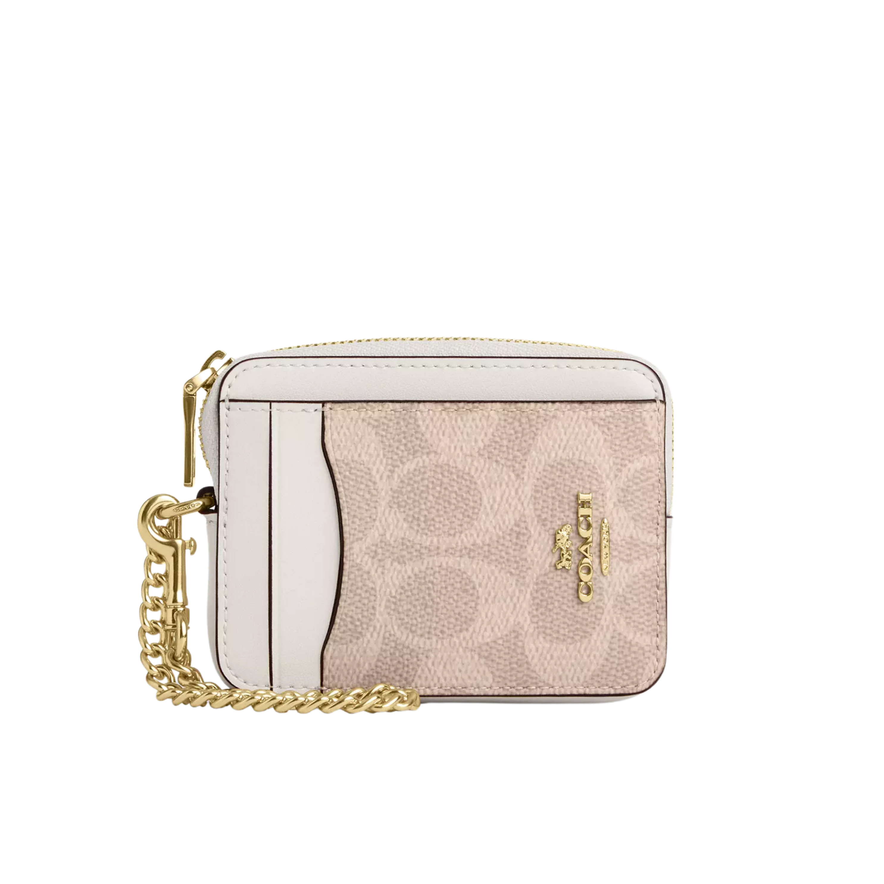 COACH Women Zip Card Case - Gold Sand Chalk