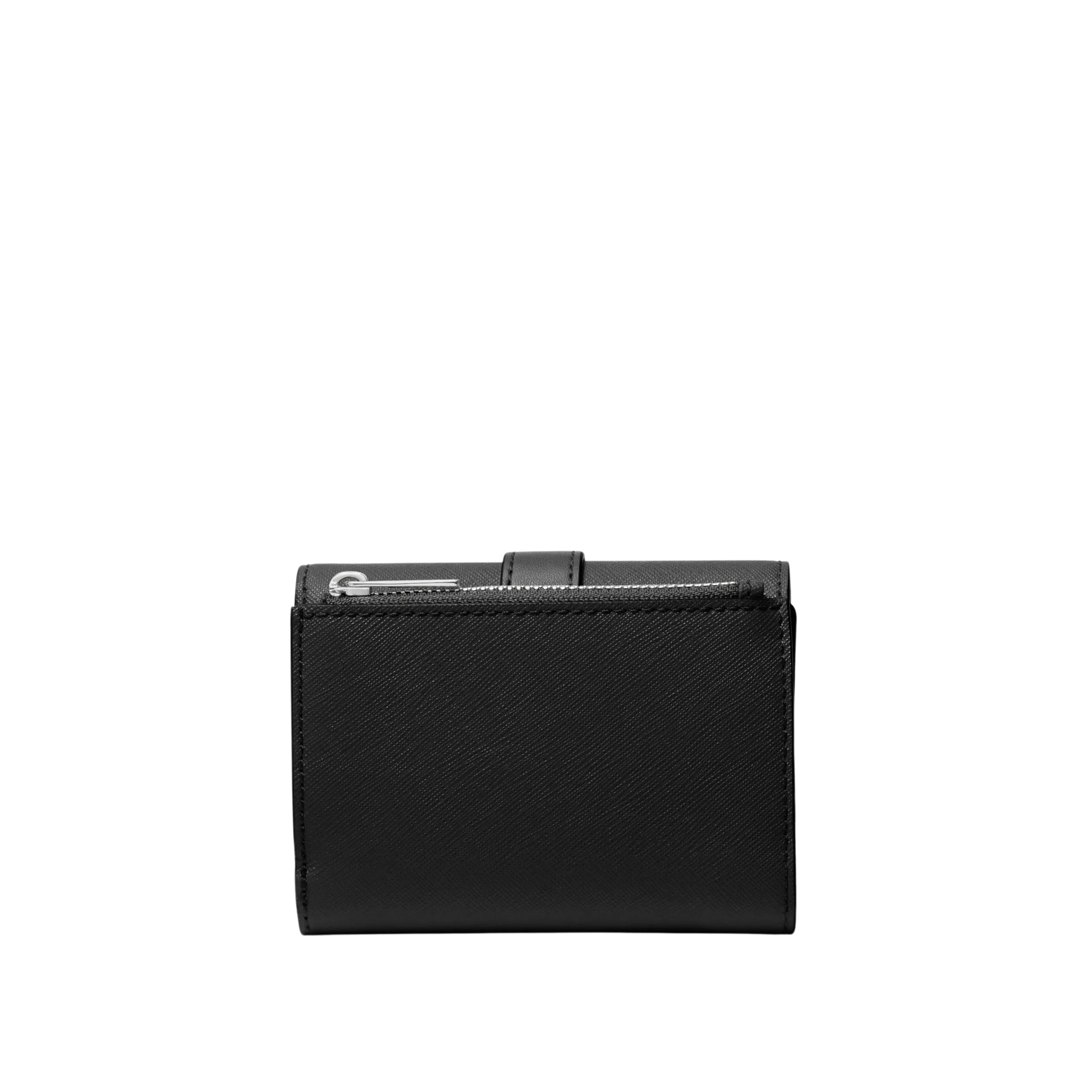 Michael Kors Women Greenwich Medium Leather Trifold Wallet - Black Silver