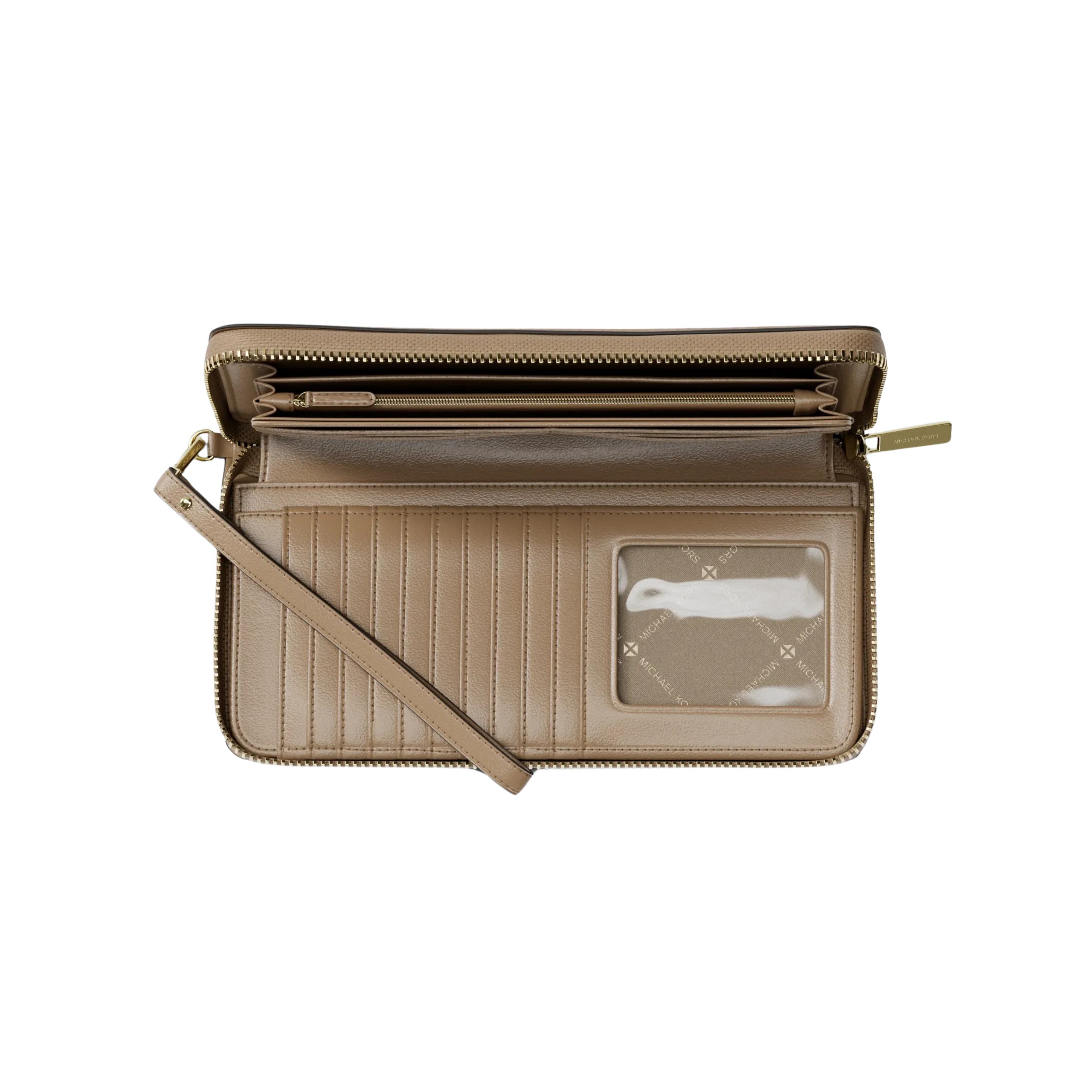 Michael Kors Women Jet Set Travel Large Pebbled Leather Wristlet - Camel