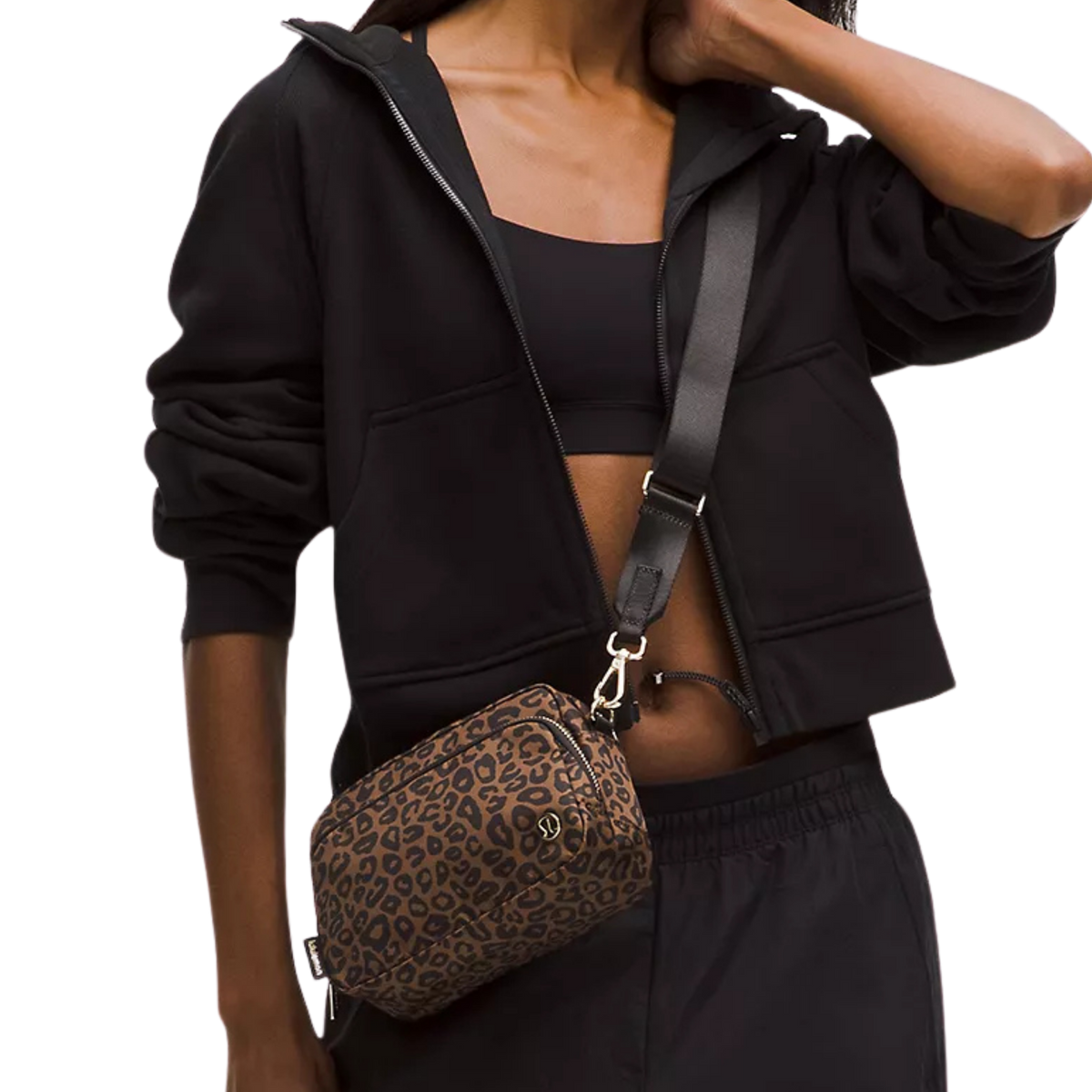 Lululemon Everywhere Crossbody Bag 2L Metal Hardware - Leopardo Shift Midi Desert Khaki Multi Night Brown Gold