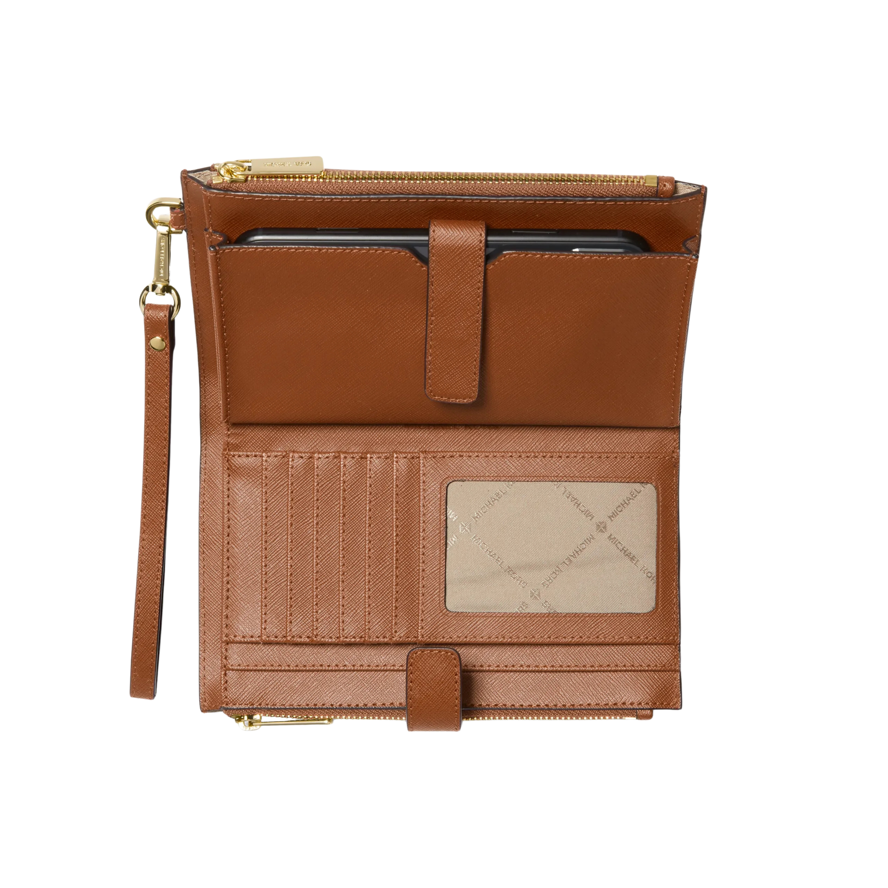 Michael Kors Women Jet Set Large Leather Smartphone Wristlet Wallet - Luggage