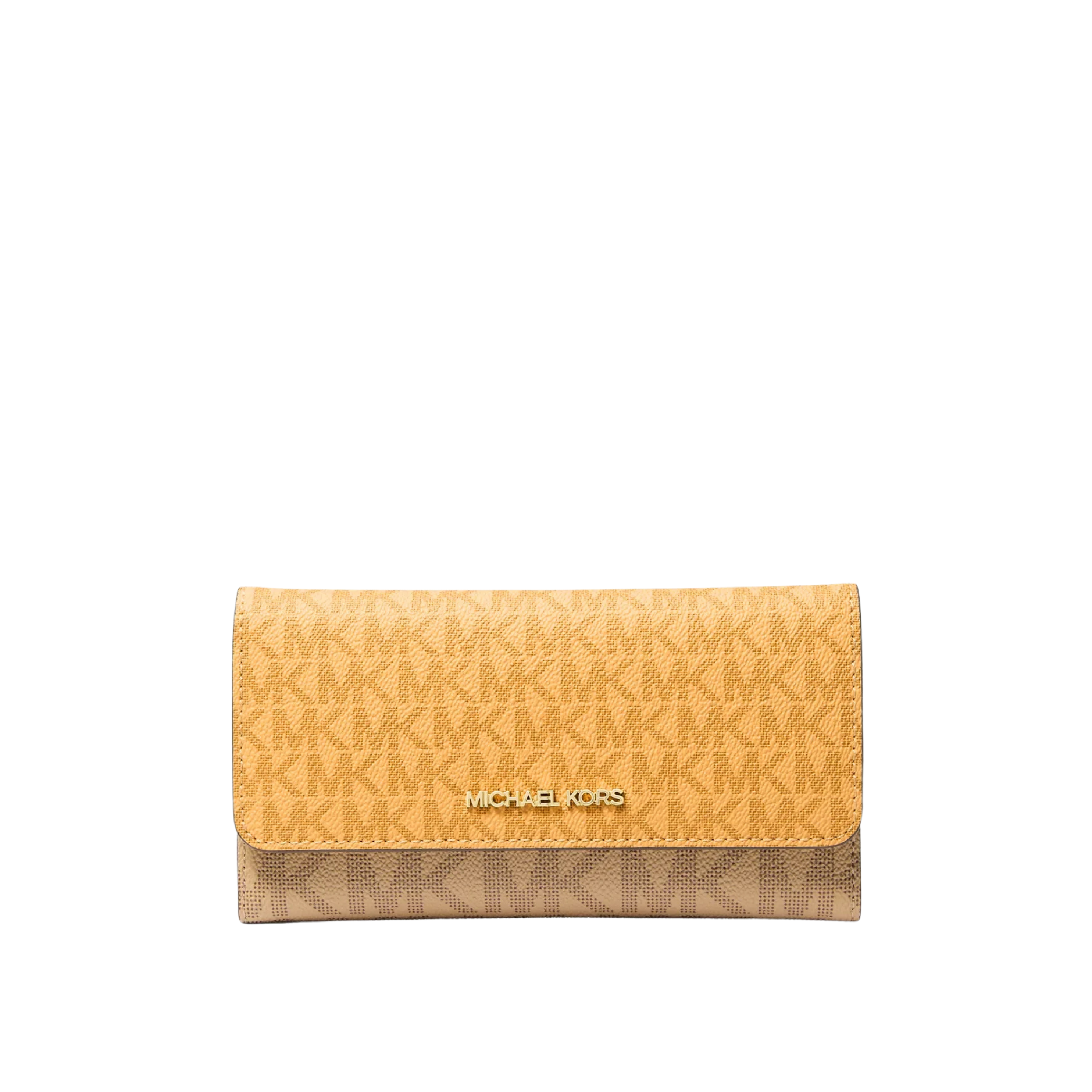 Michael Kors Women Jet Set Large Signature Logo Tri Fold Wallet - Honeywheat Multi