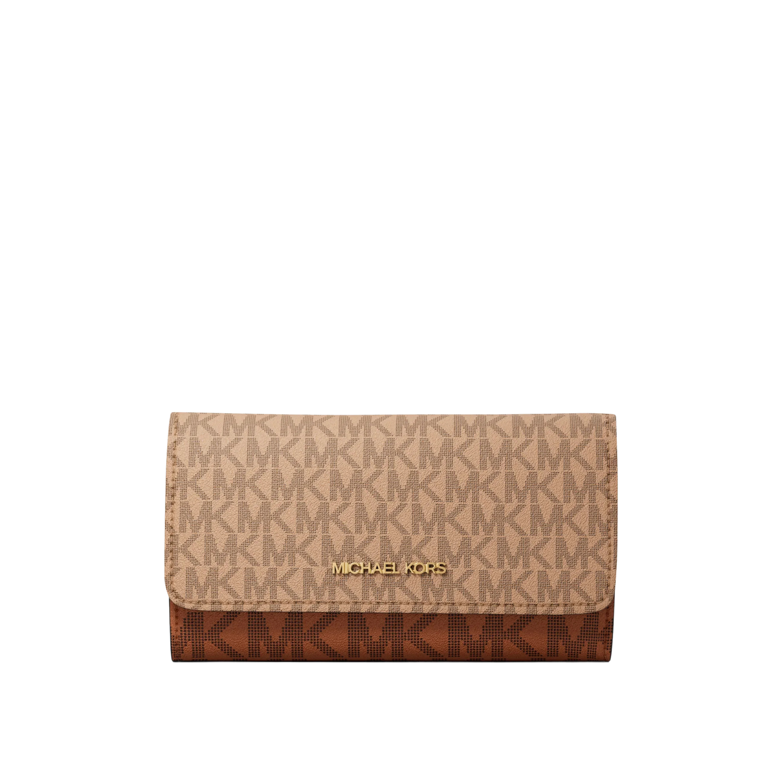 Michael Kors Women Jet Set Large Signature Logo Tri Fold Wallet - Camel Multi