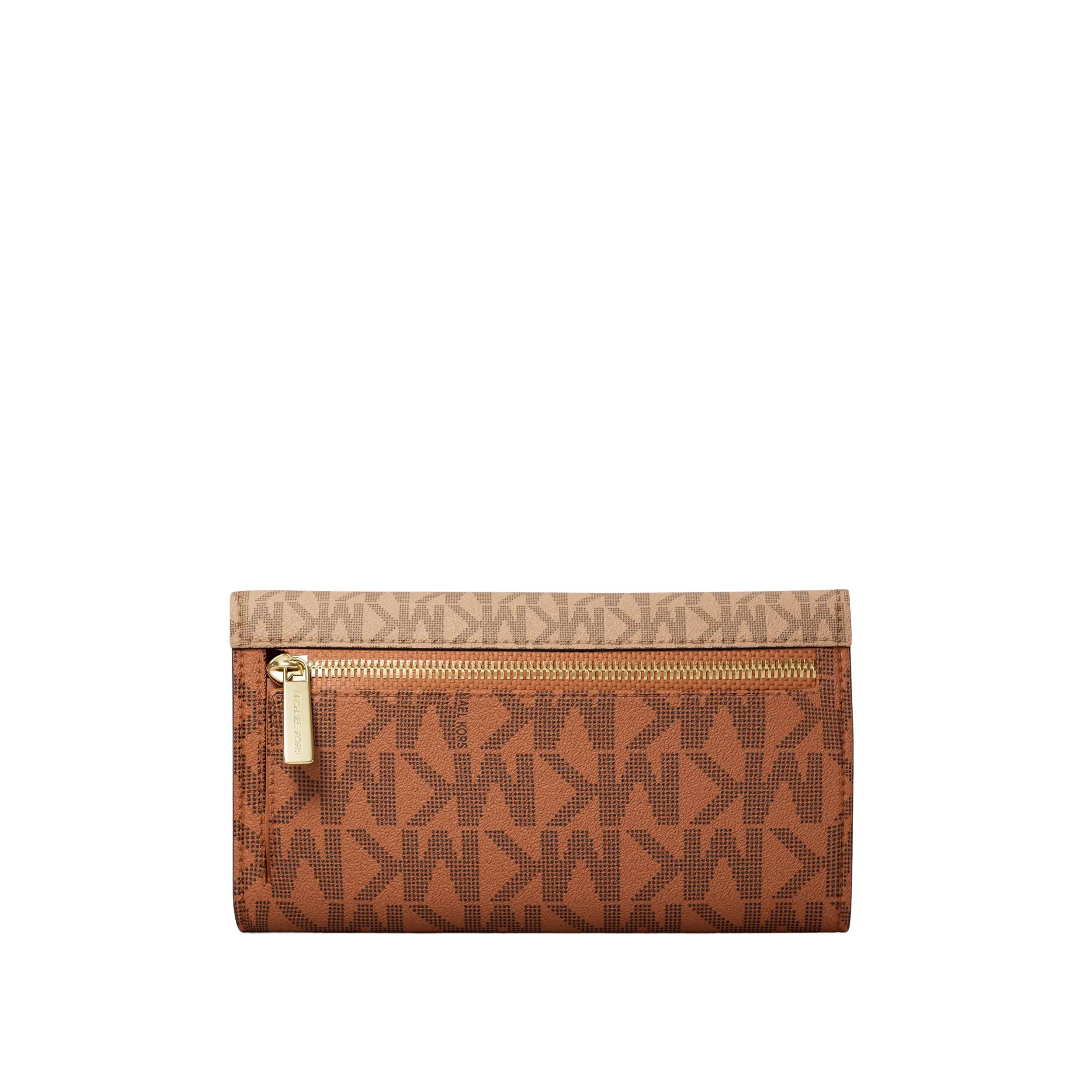 Michael Kors Women Jet Set Large Signature Logo Tri Fold Wallet - Camel Multi