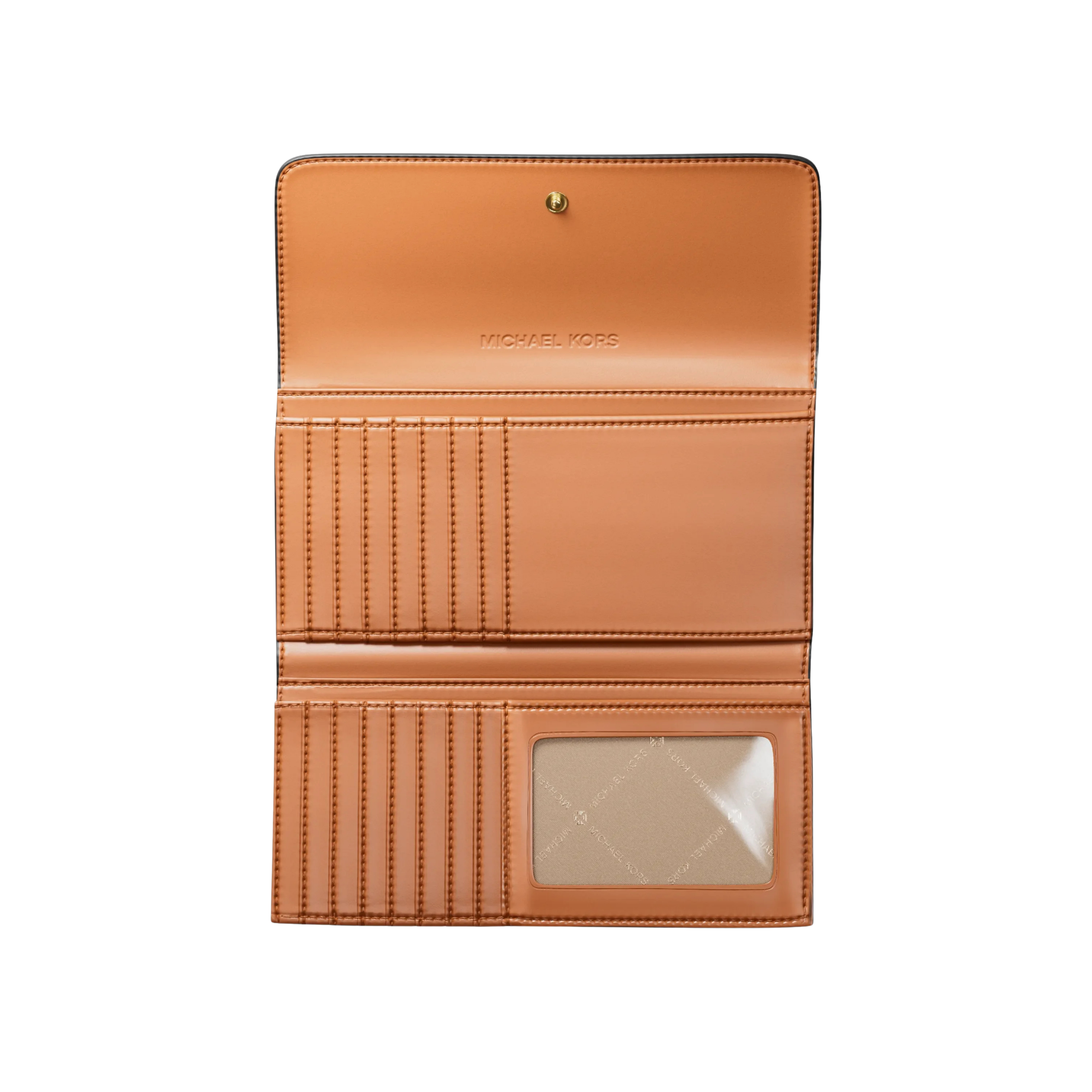 Michael Kors Women Jet Set Large Signature Logo Tri Fold Wallet - Camel Multi