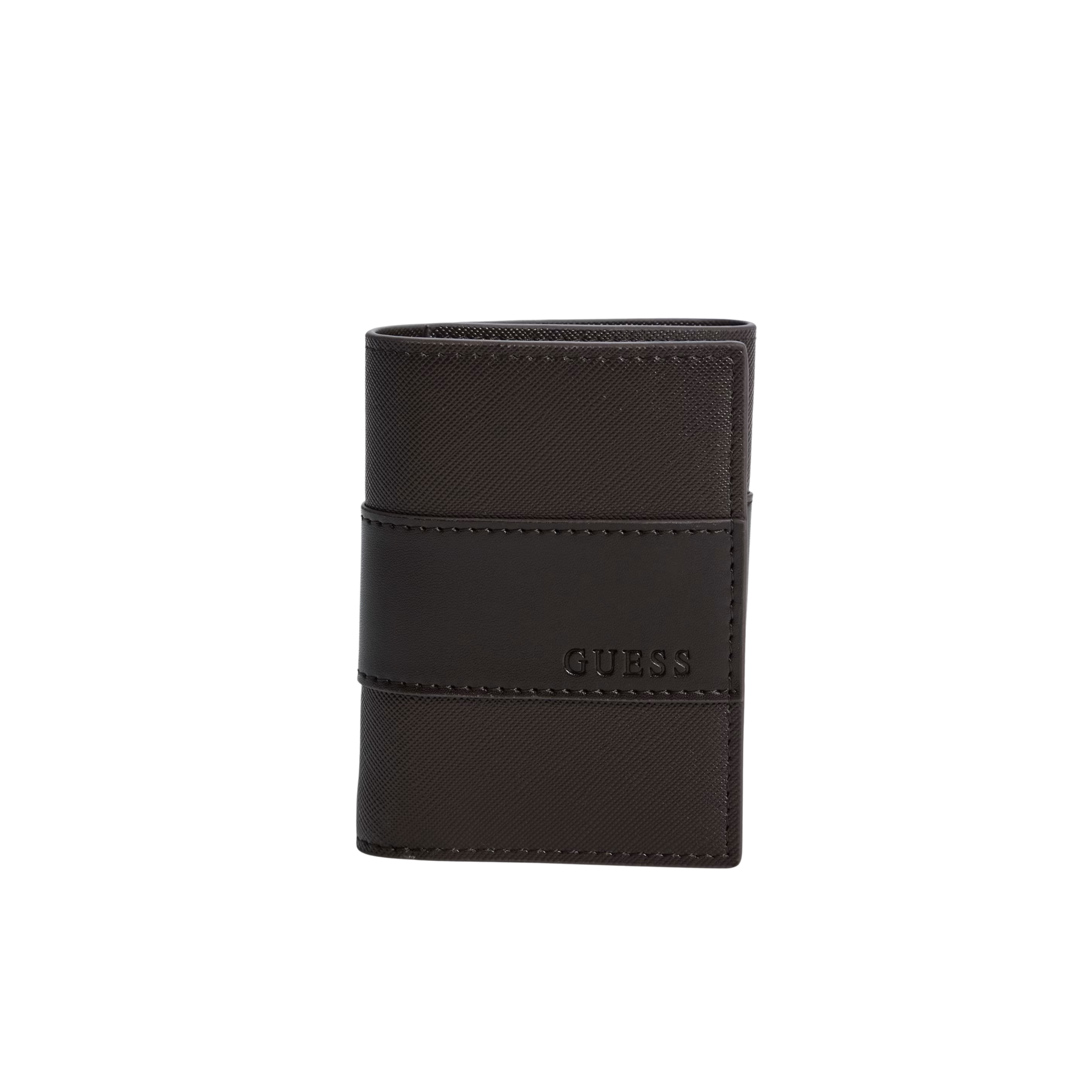 Guess Men Debossed Logo Trifold Wallet - Brown