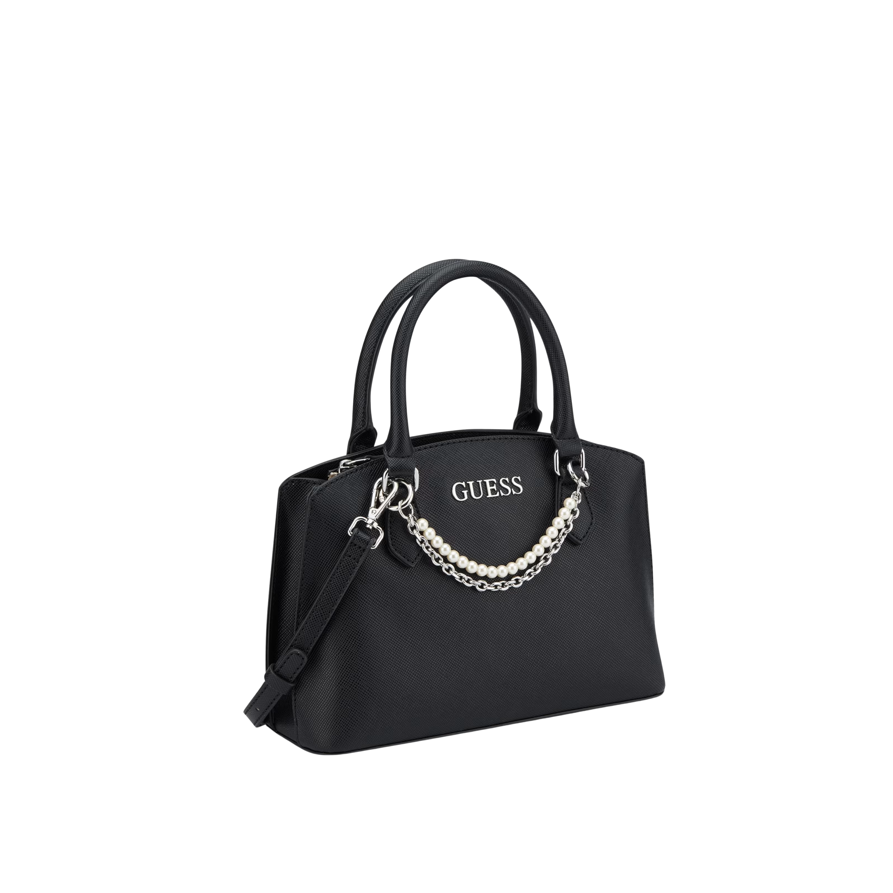 Guess Women Jeanine Faux Pearl Charm Satchel - Black