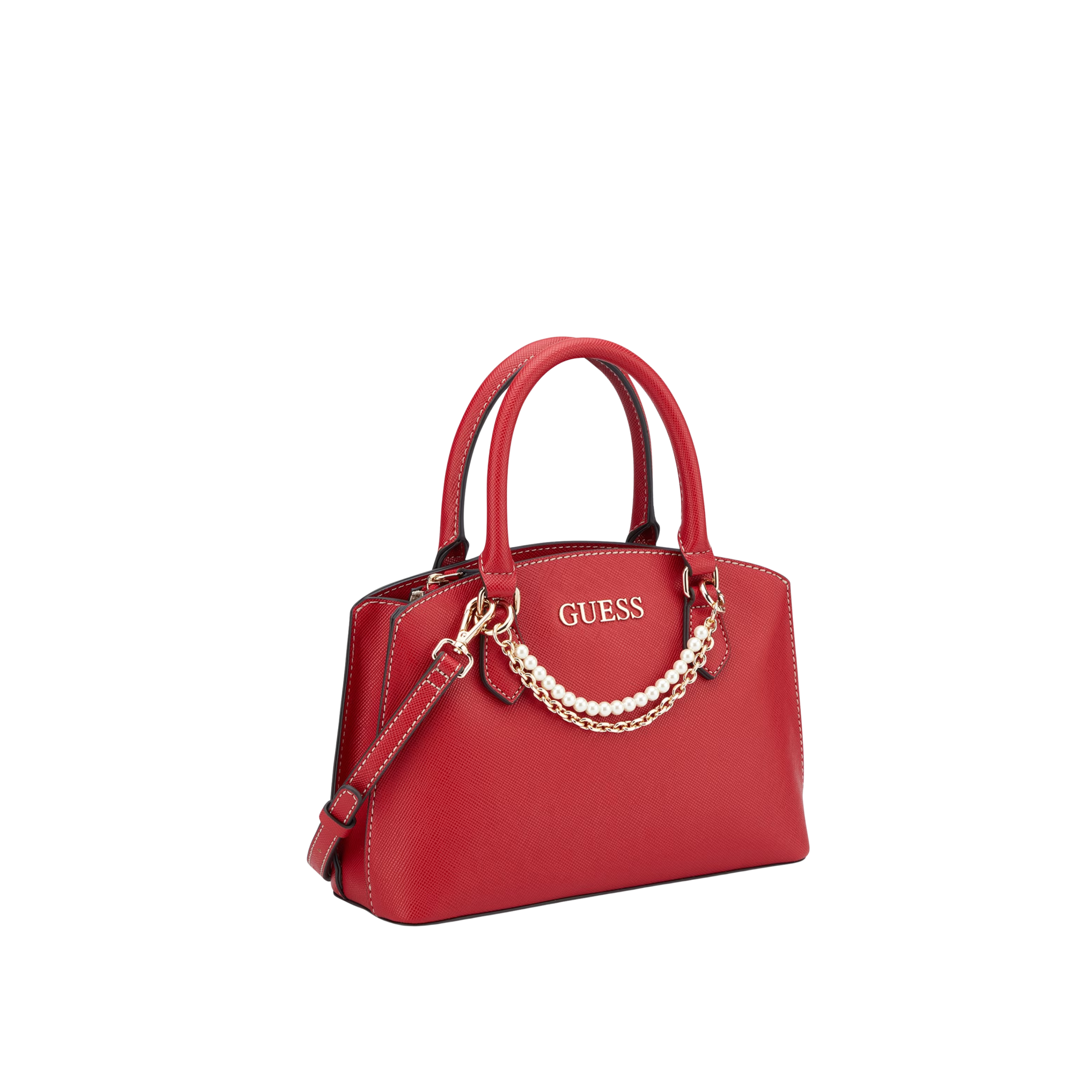 Guess Women Jeanine Faux Pearl Charm Satchel - Red