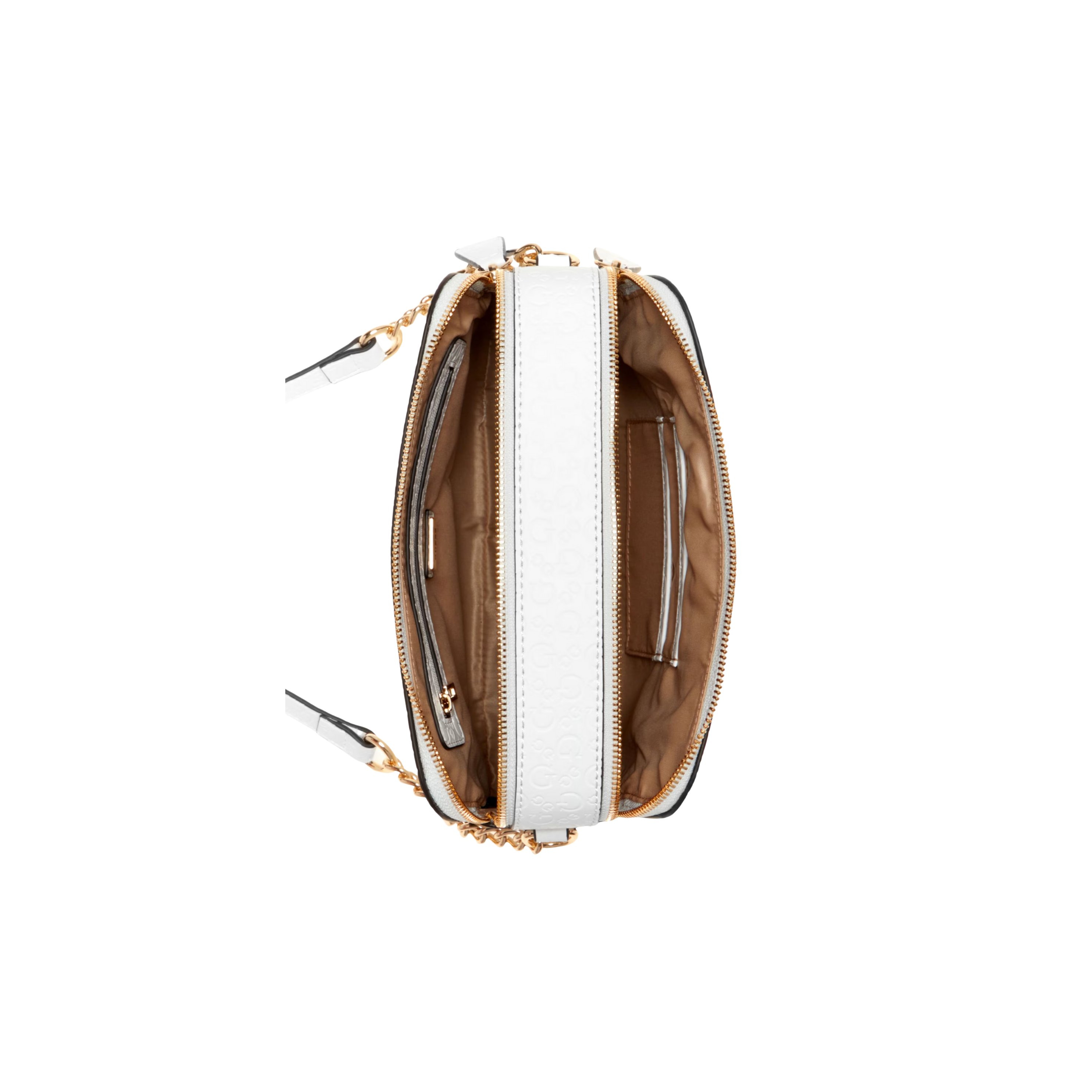 Guess Women Zakaria Debossed Logo Double Zip Crossbody - White