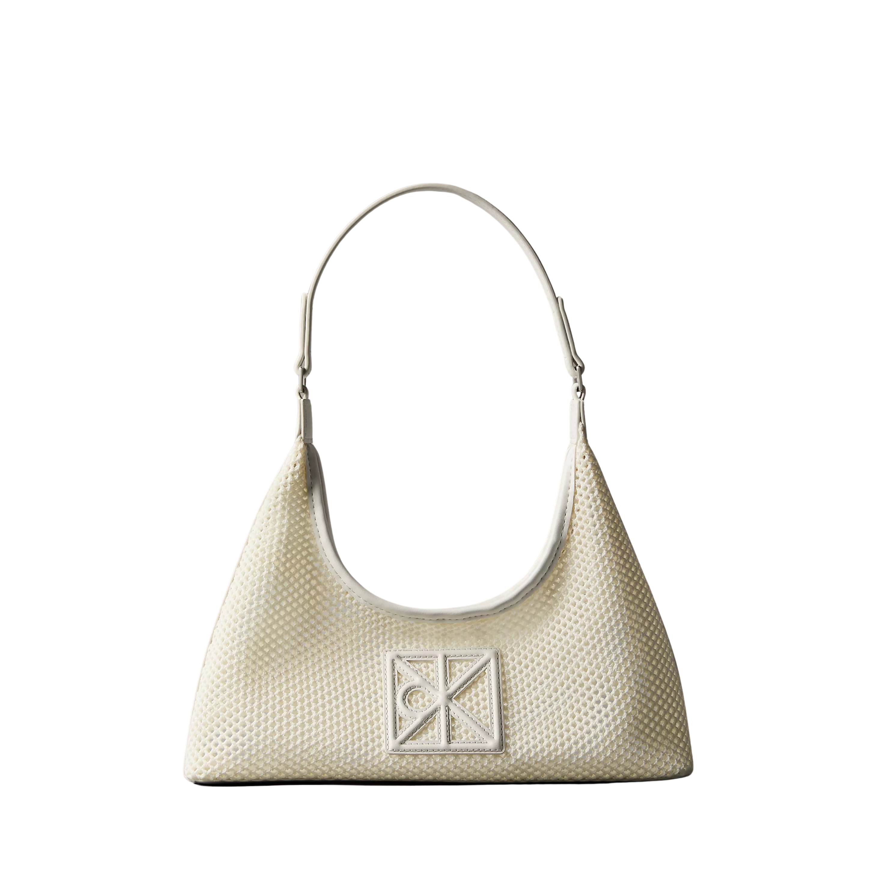 Calvin Klein Women Emblem Logo Mesh Shoulder Bag - White Alyssum