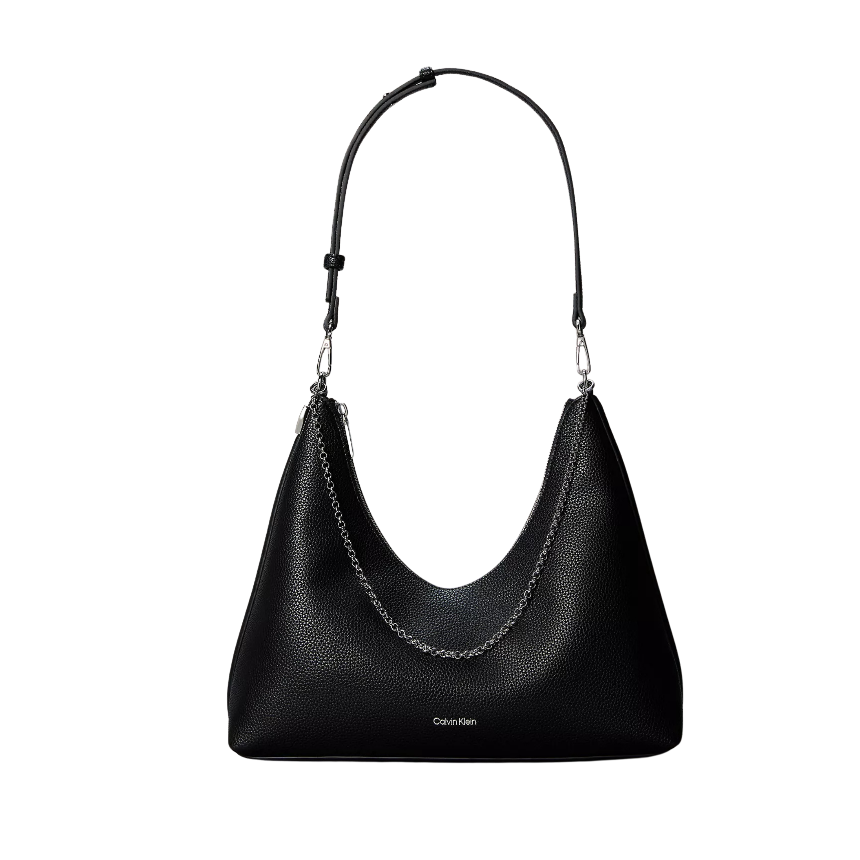 Calvin Klein Women Emblem Logo Hardware Pebble Shoulder Bag - Black