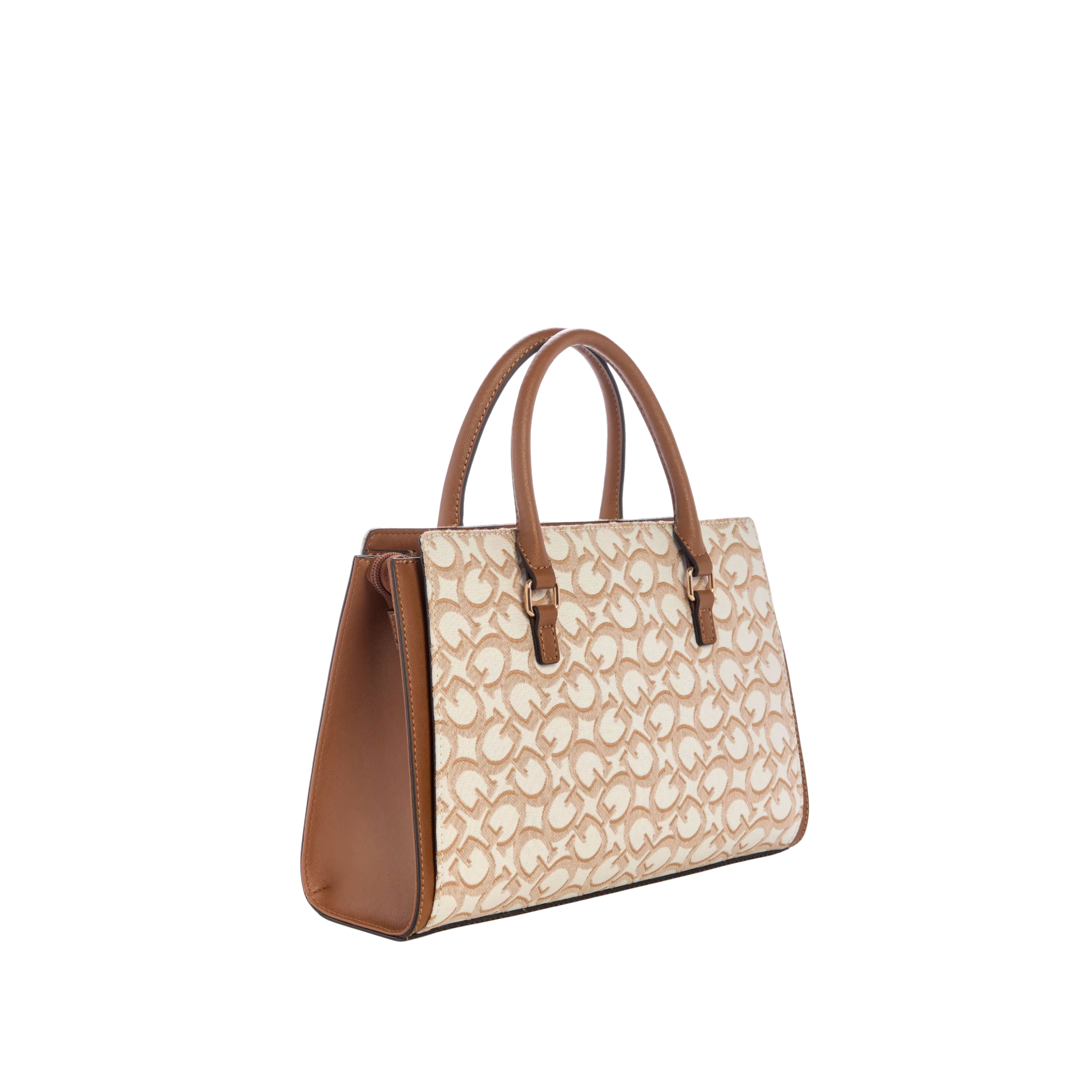 Guess Women Marva Jacquard Logo Satchel - Beige
