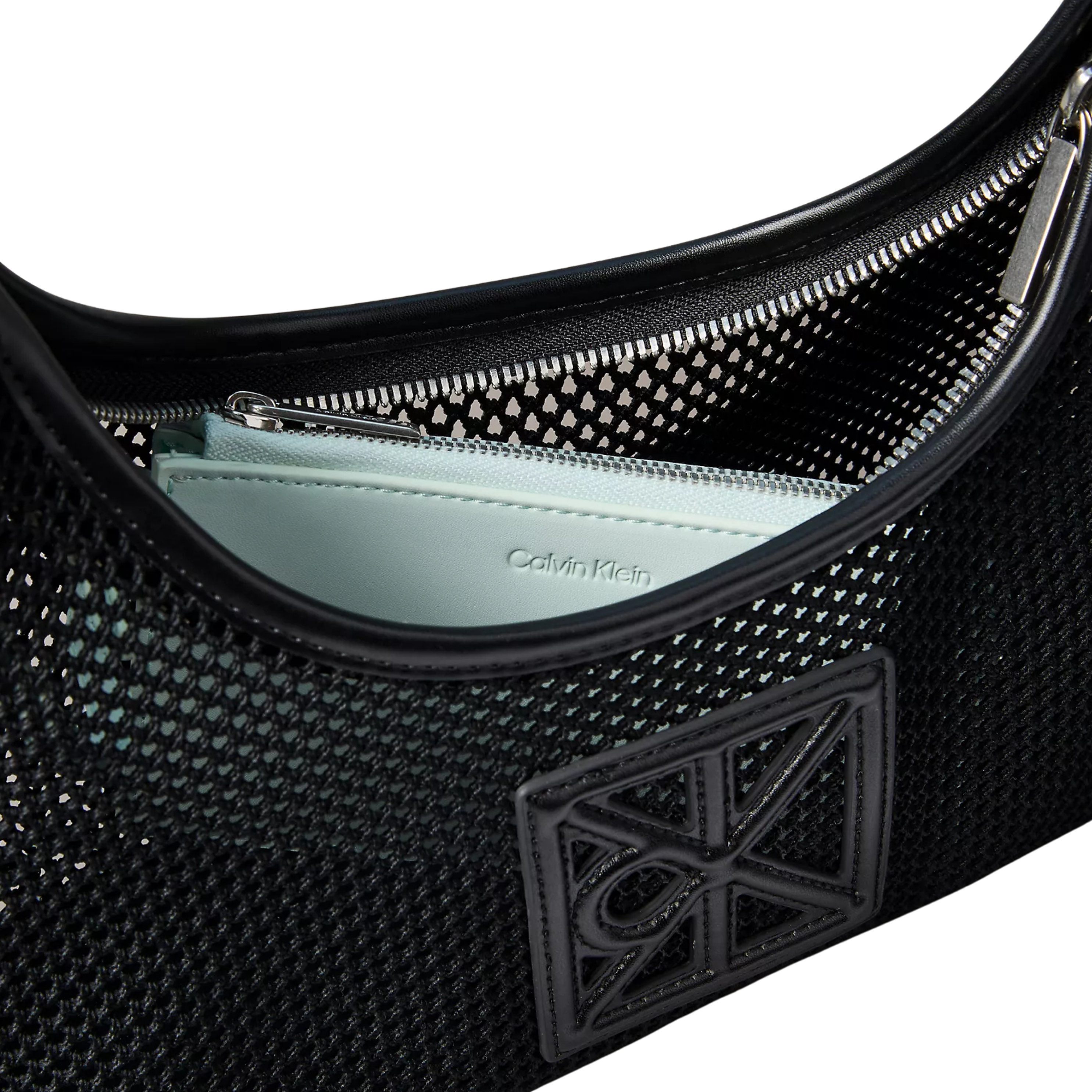 Calvin Klein Women Emblem Logo Mesh Shoulder Bag - Black