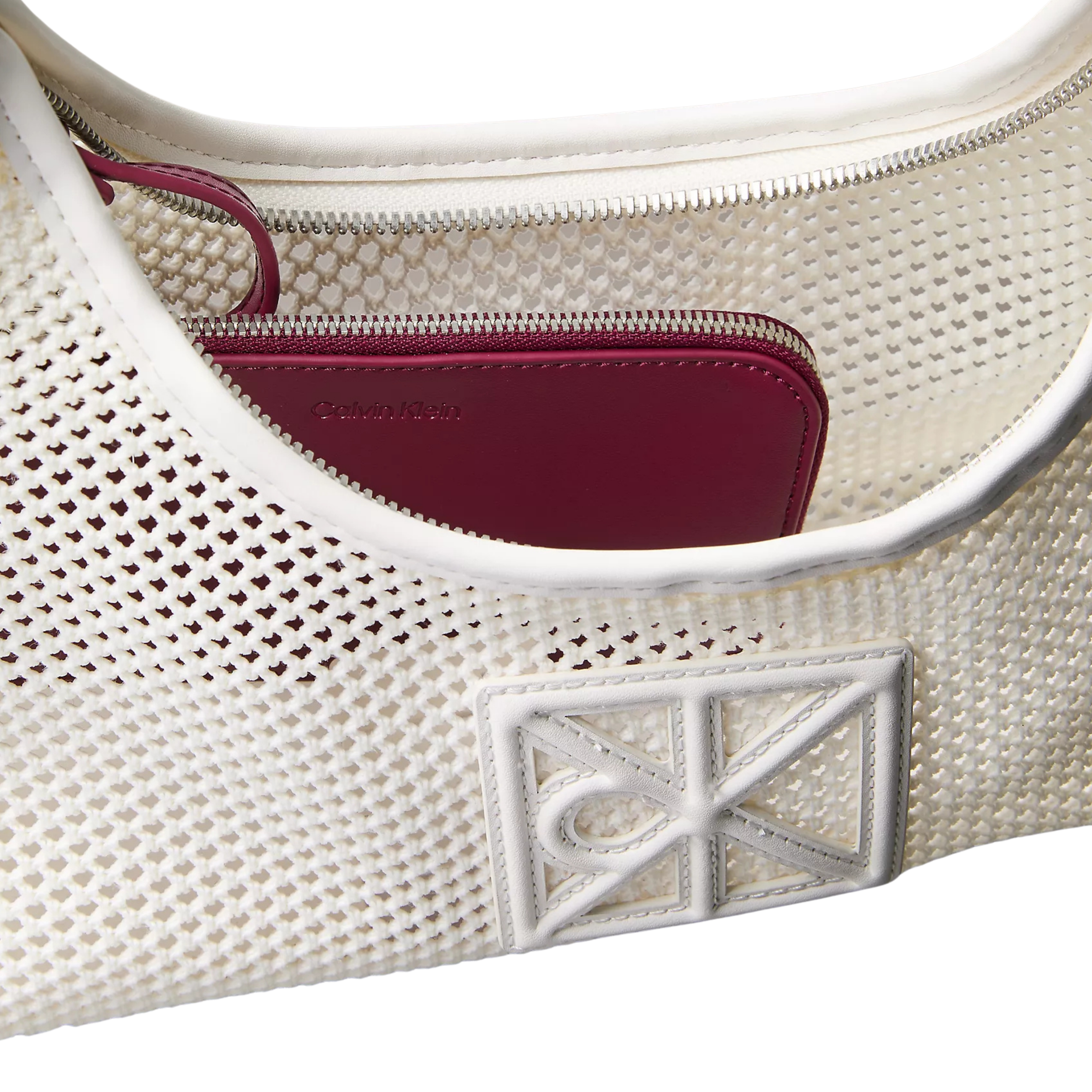 Calvin Klein Women Emblem Logo Mesh Shoulder Bag - White Alyssum