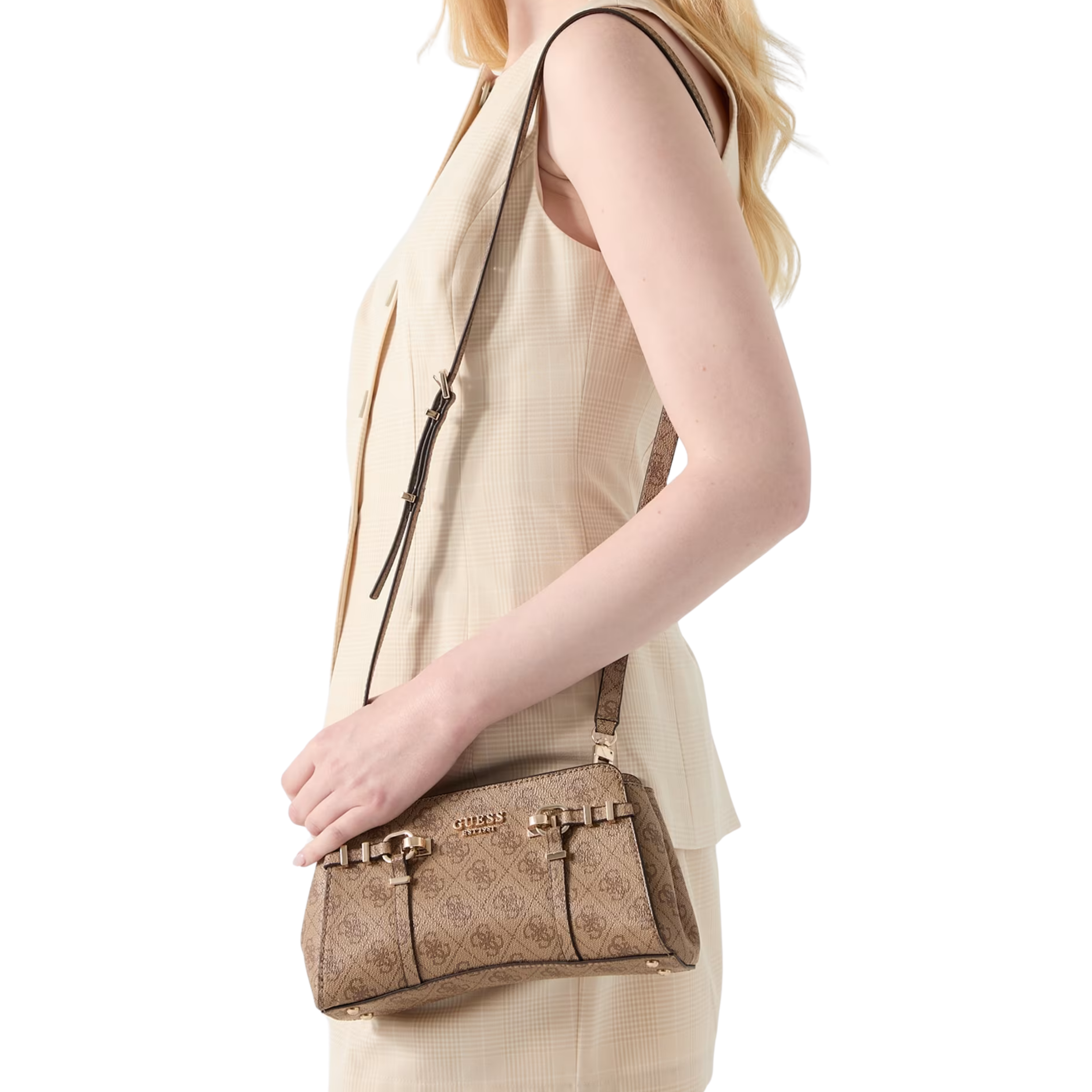 Guess Women Leona Logo Crossbody Bag - Latte Logo