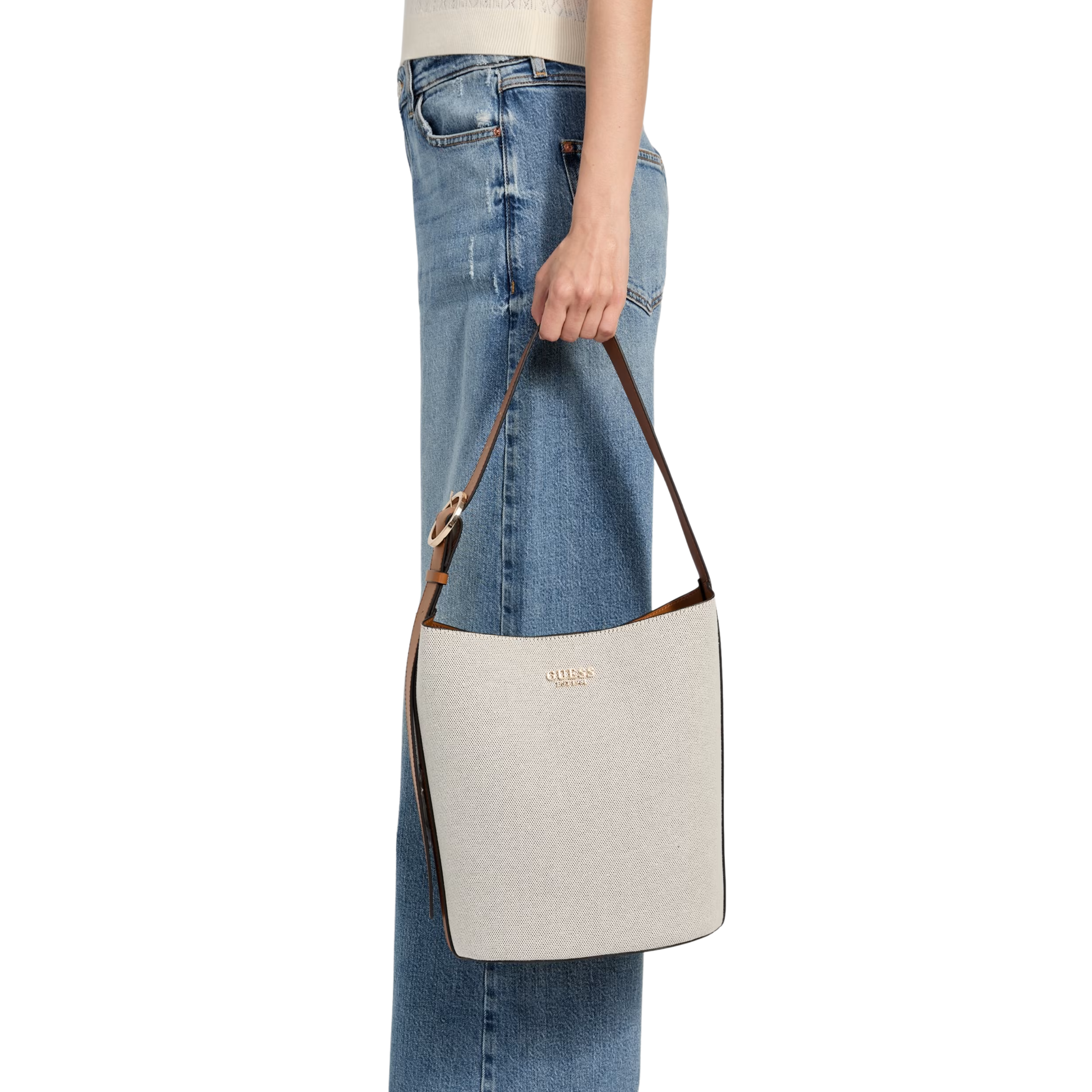 Guess Women Nicolette Canvas Large Bucket Bag - Natural Caramel