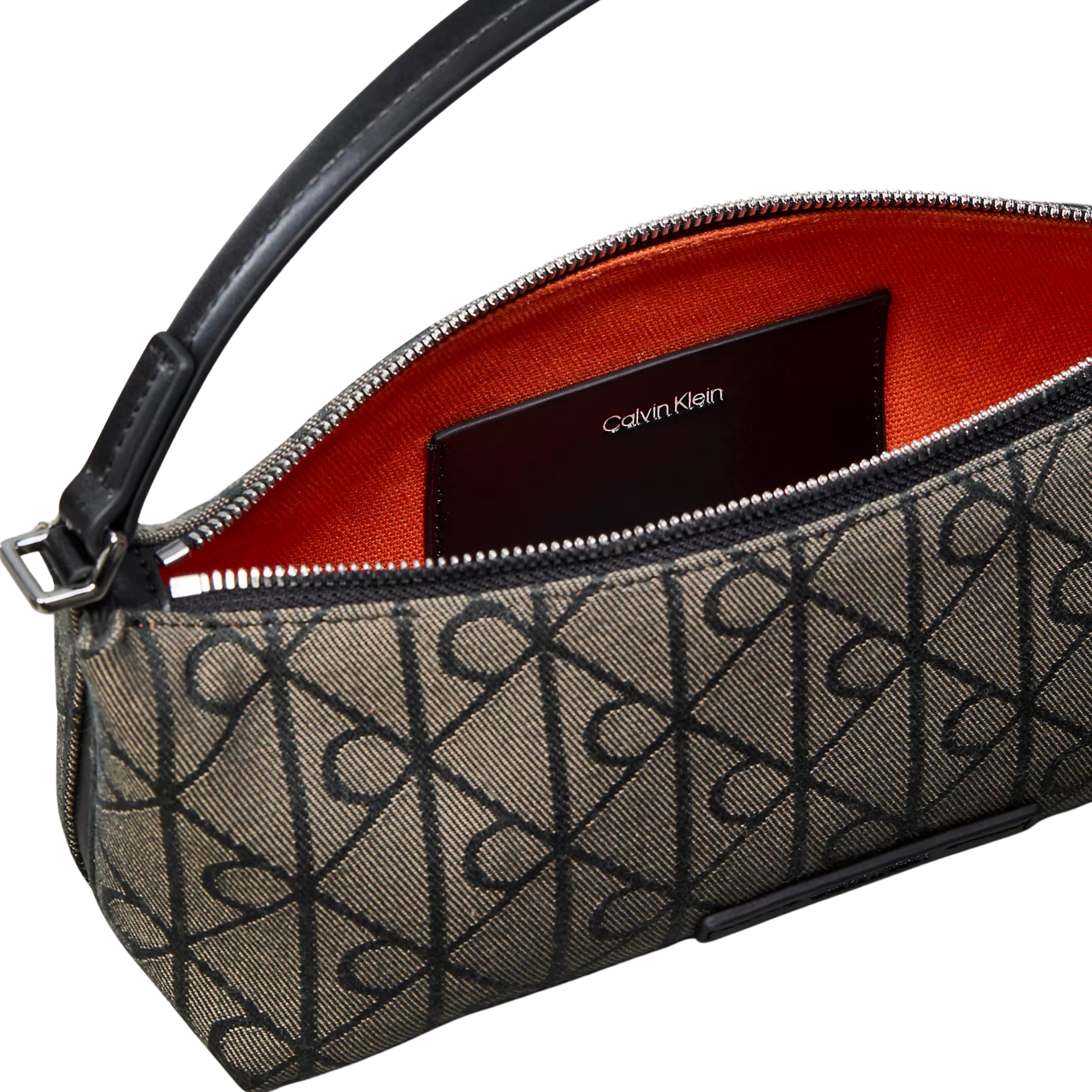 Calvin Klein Women Allover Emblem Logo Canvas Shoulder Bag - Lotus Beige Black Aop