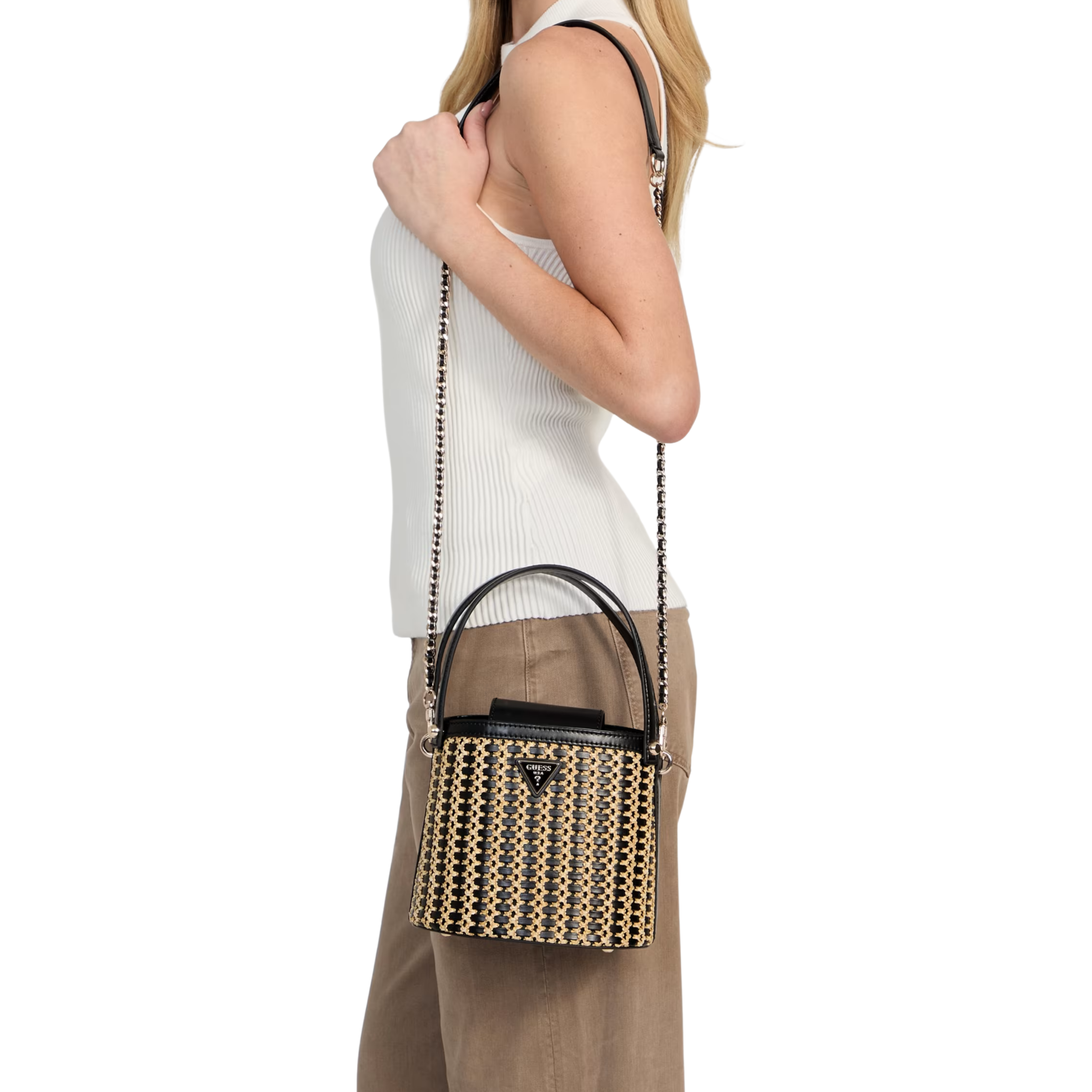 Guess Women Atalia Raffia Crossbody Bucket Bag - Night Blue