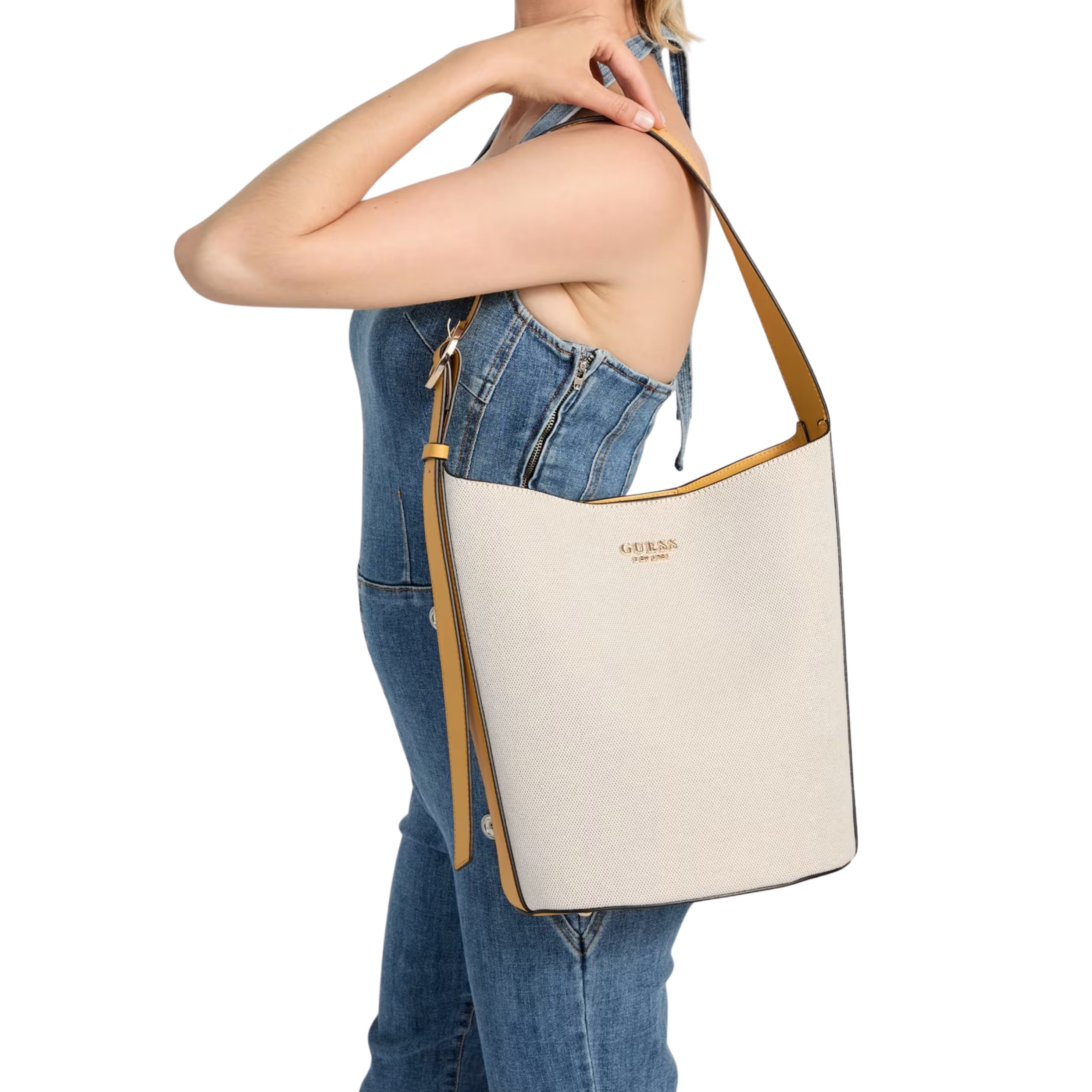 Guess Women Nicolette Canvas Large Bucket Bag - Natural Marigold