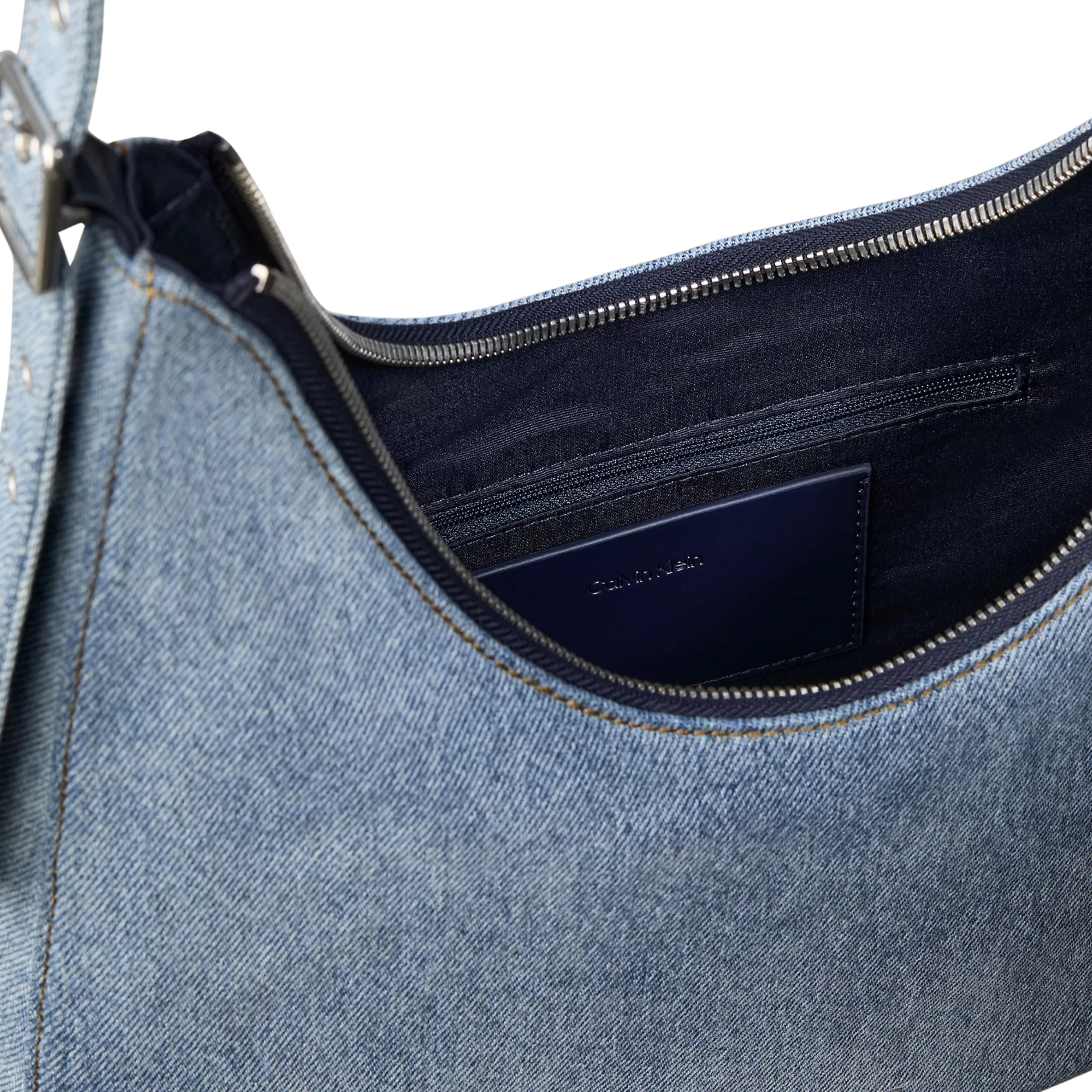 Calvin Klein Women Logo Denim Crescent Crossbody Bag - Light Denim Wash