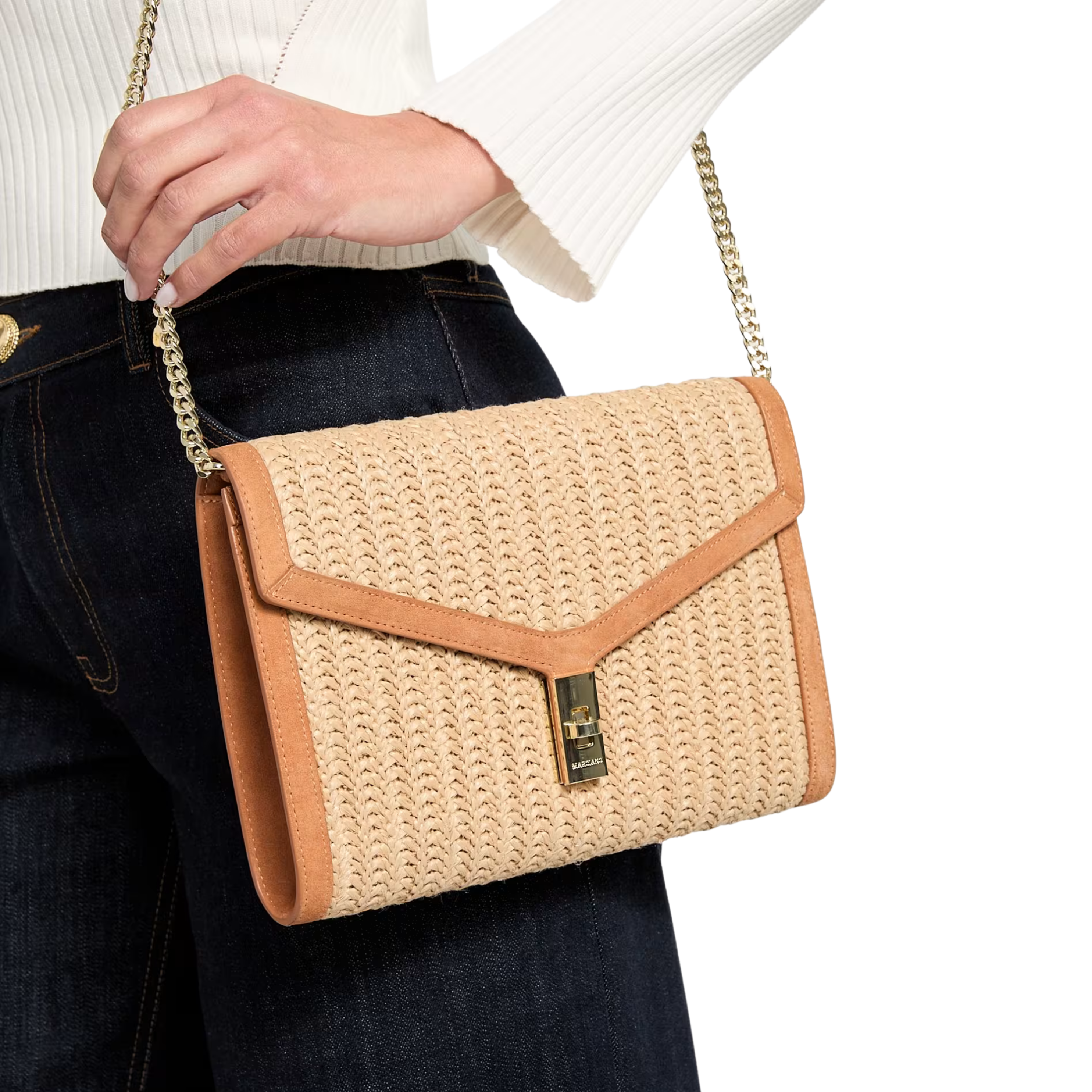 Guess Women Lisa Raffia Envelope Crossbody - Dark Beige