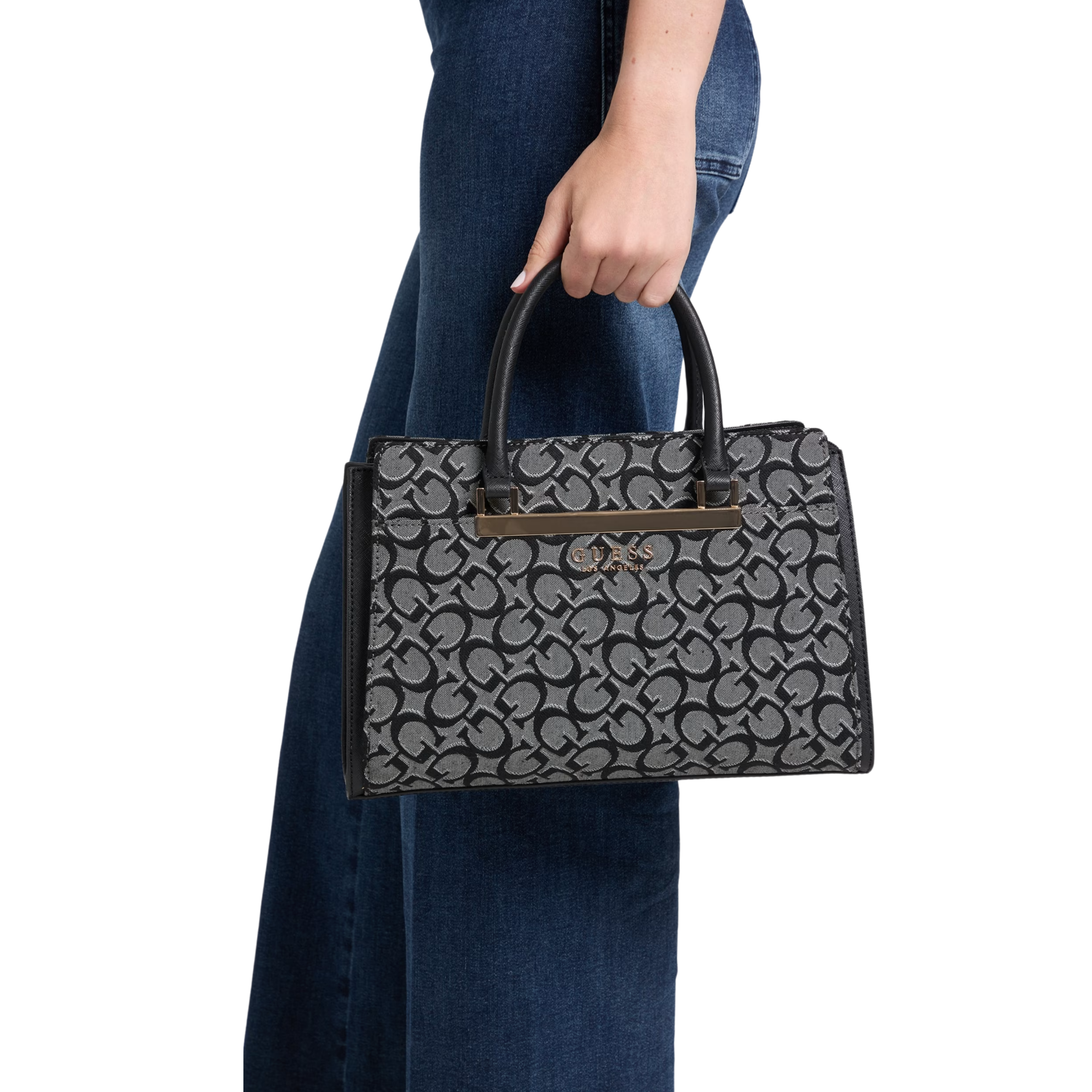 Guess Women Marva Jacquard Logo Satchel - Black