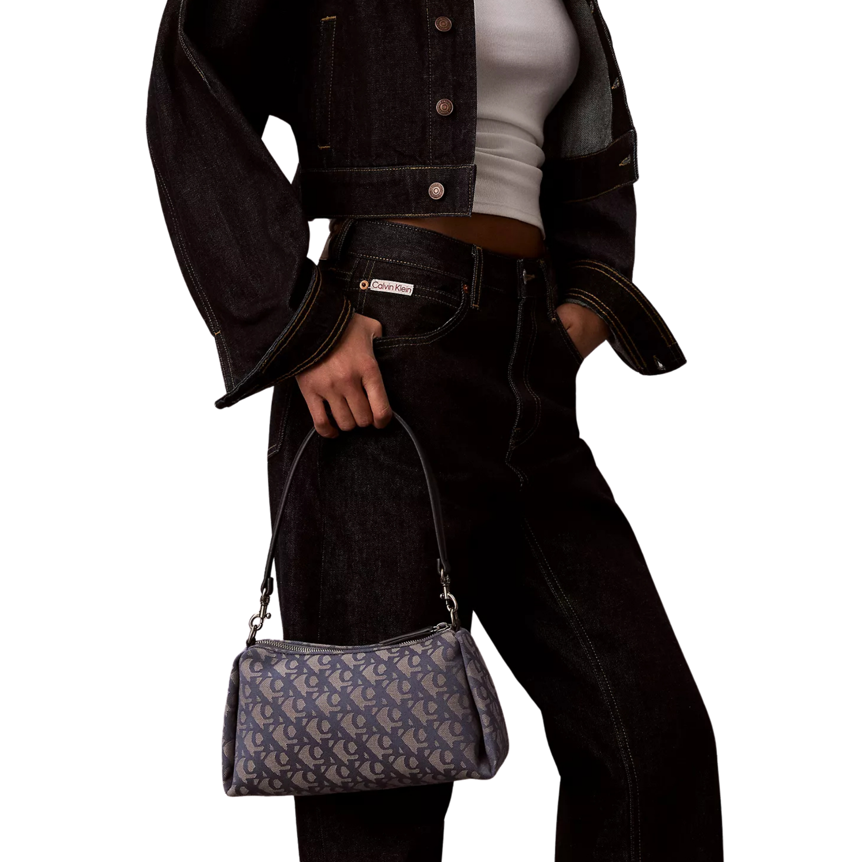Calvin Klein Women Pleat Monogram Logo Shoulder Bag - Blue Indigo Atmosphere Aop