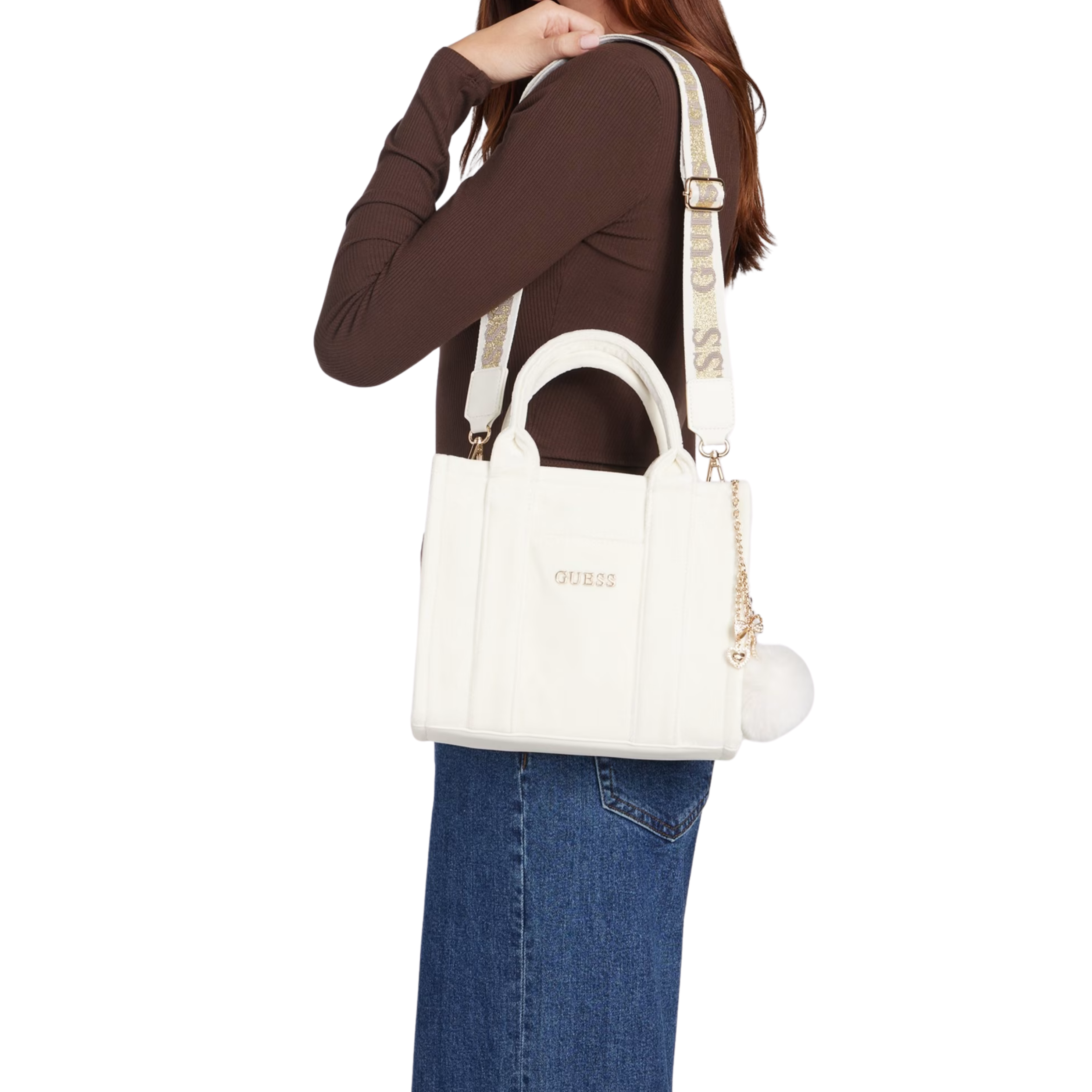 Guess Women Holly Velvet Mini Tote - Off White
