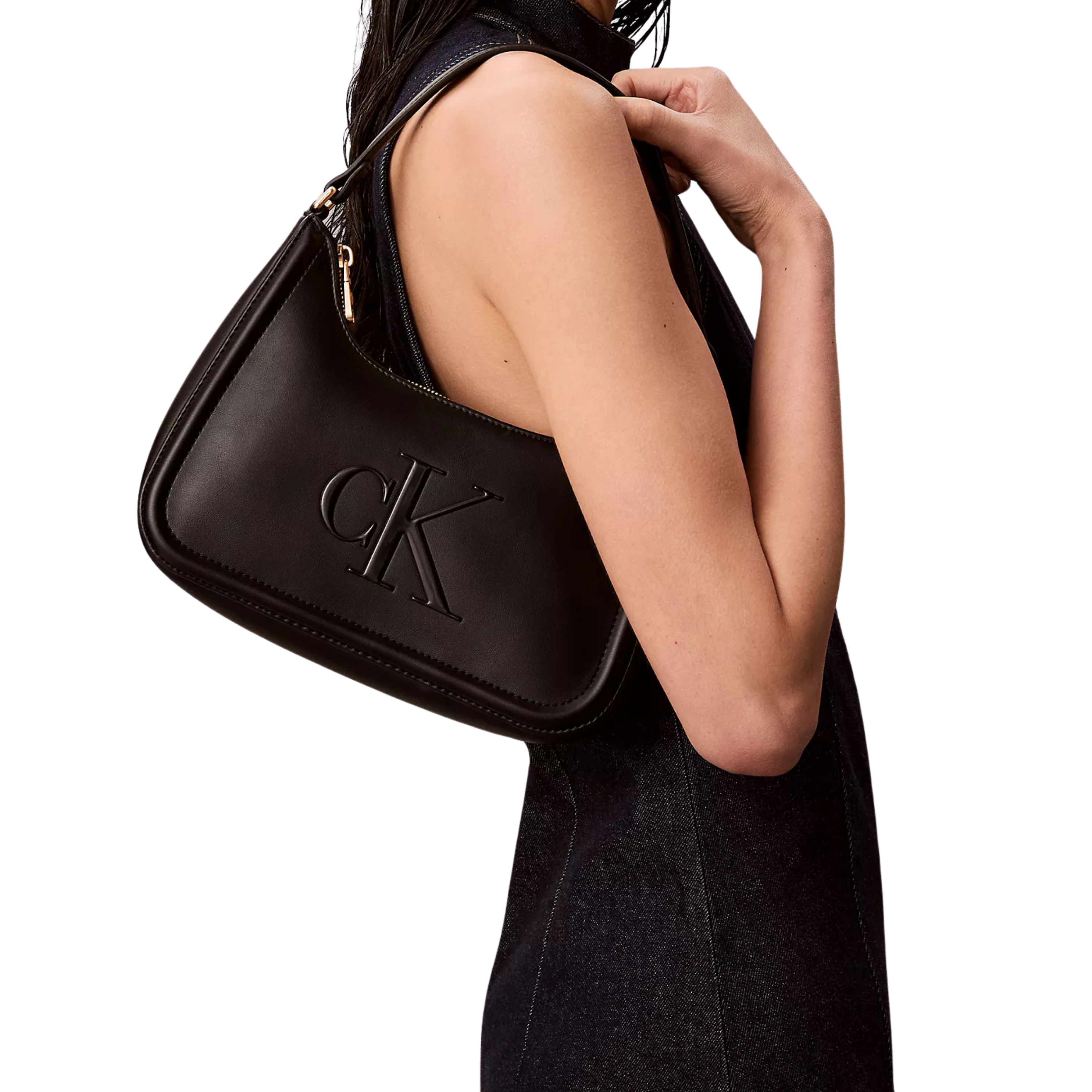 Calvin Klein Women Embossed Monogram Shoulder Bag - Black