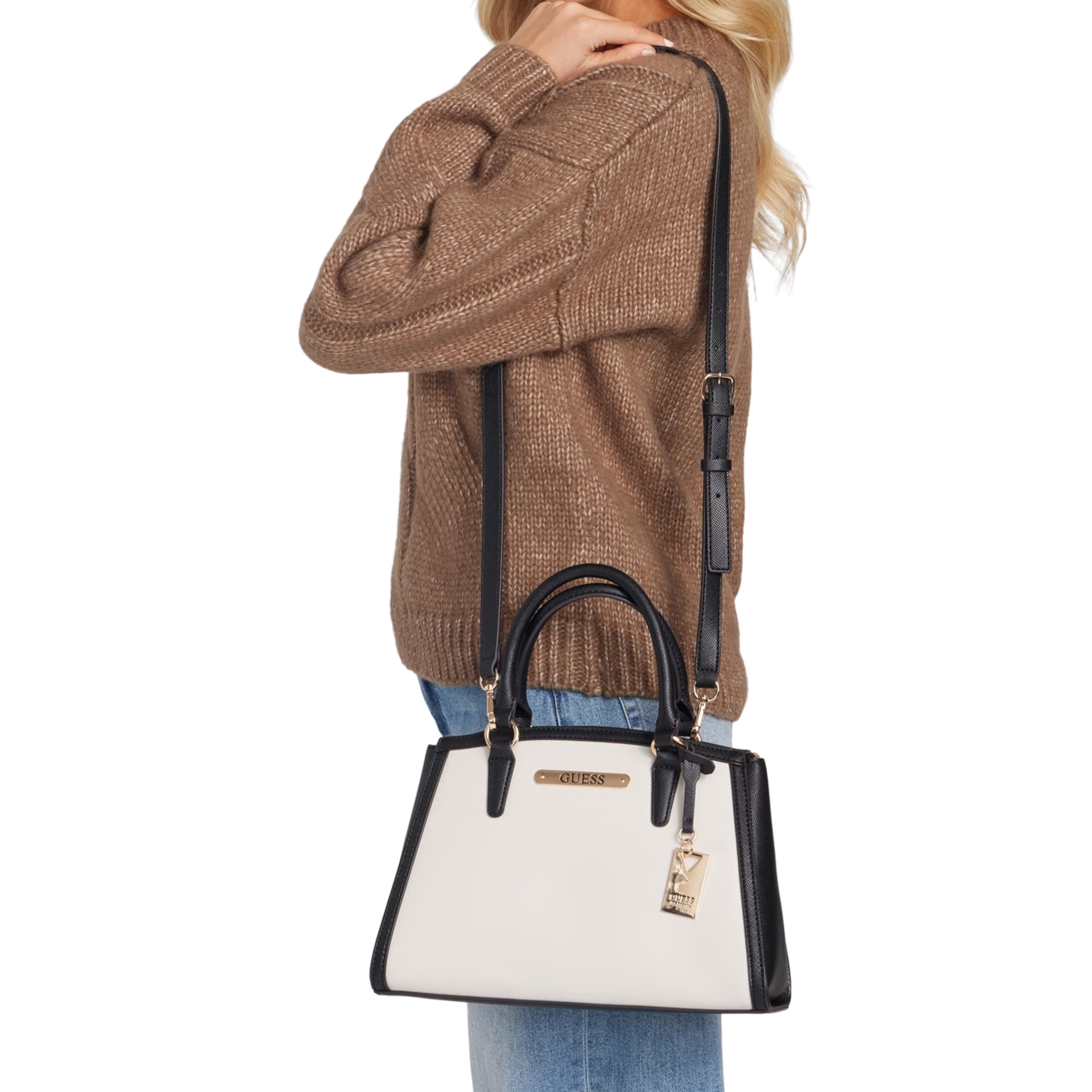 Guess Women Kyrie Saffiano Satchel - Neutral