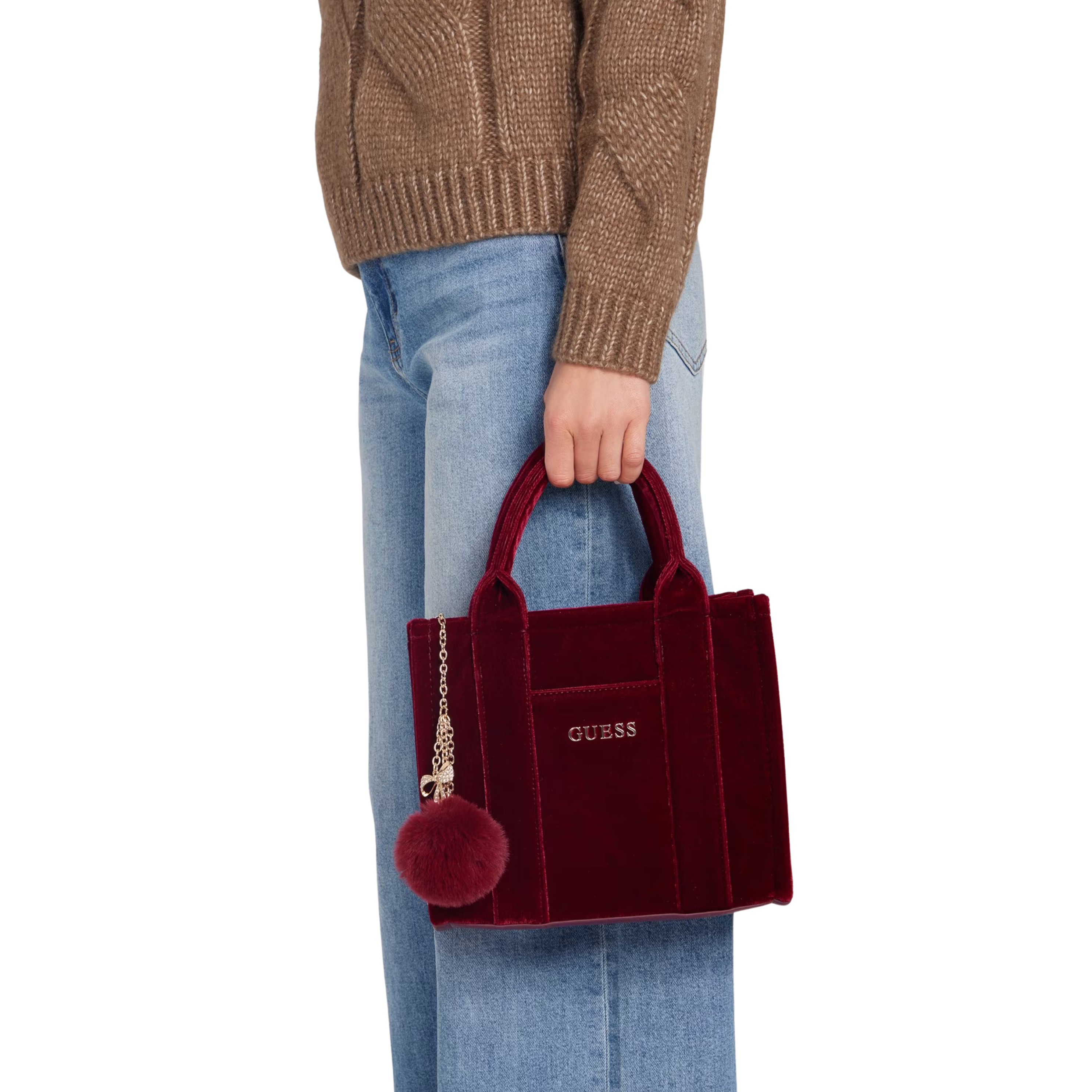 Guess Women Holly Velvet Mini Tote - Red