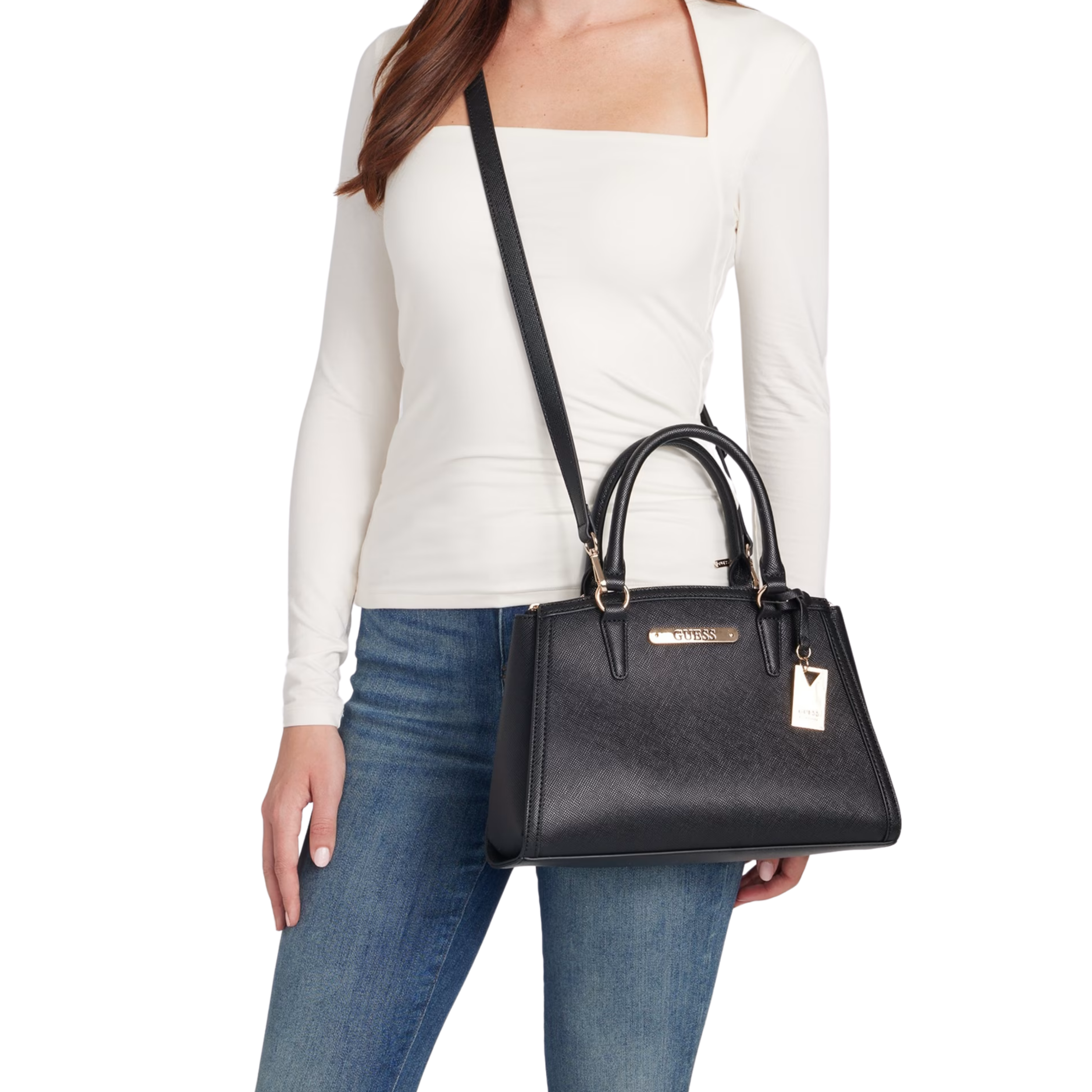Guess Women Kyrie Saffiano Satchel - Black