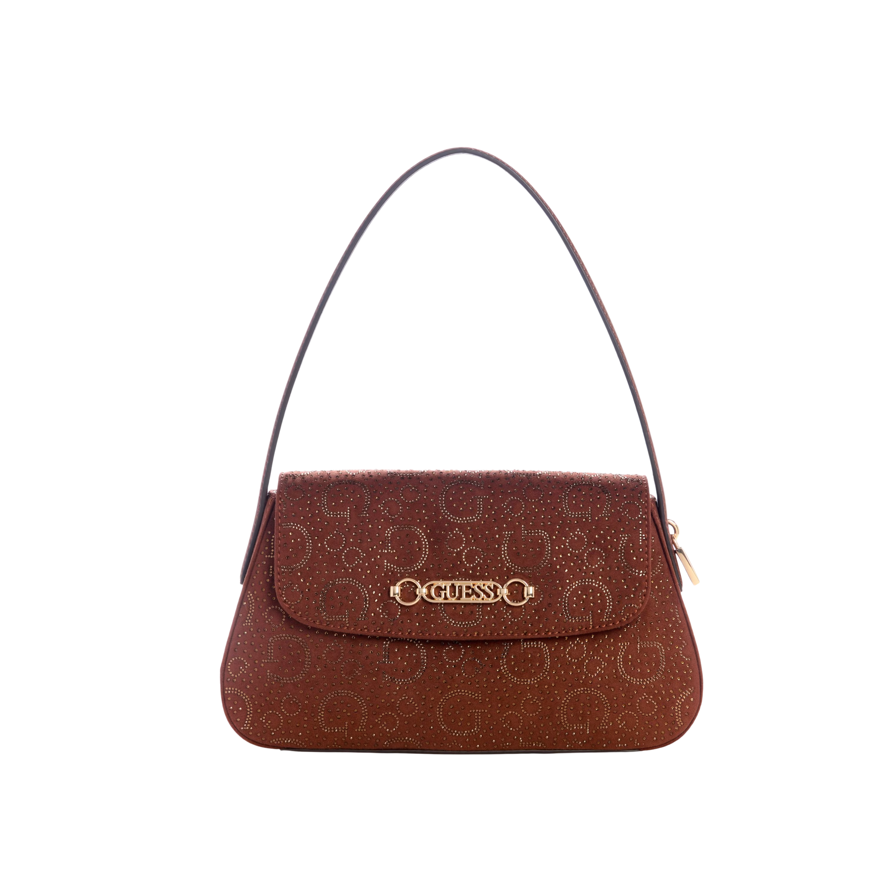 GUESS Women Avelina Rhinestone Logo Shoulder Bag - Brown