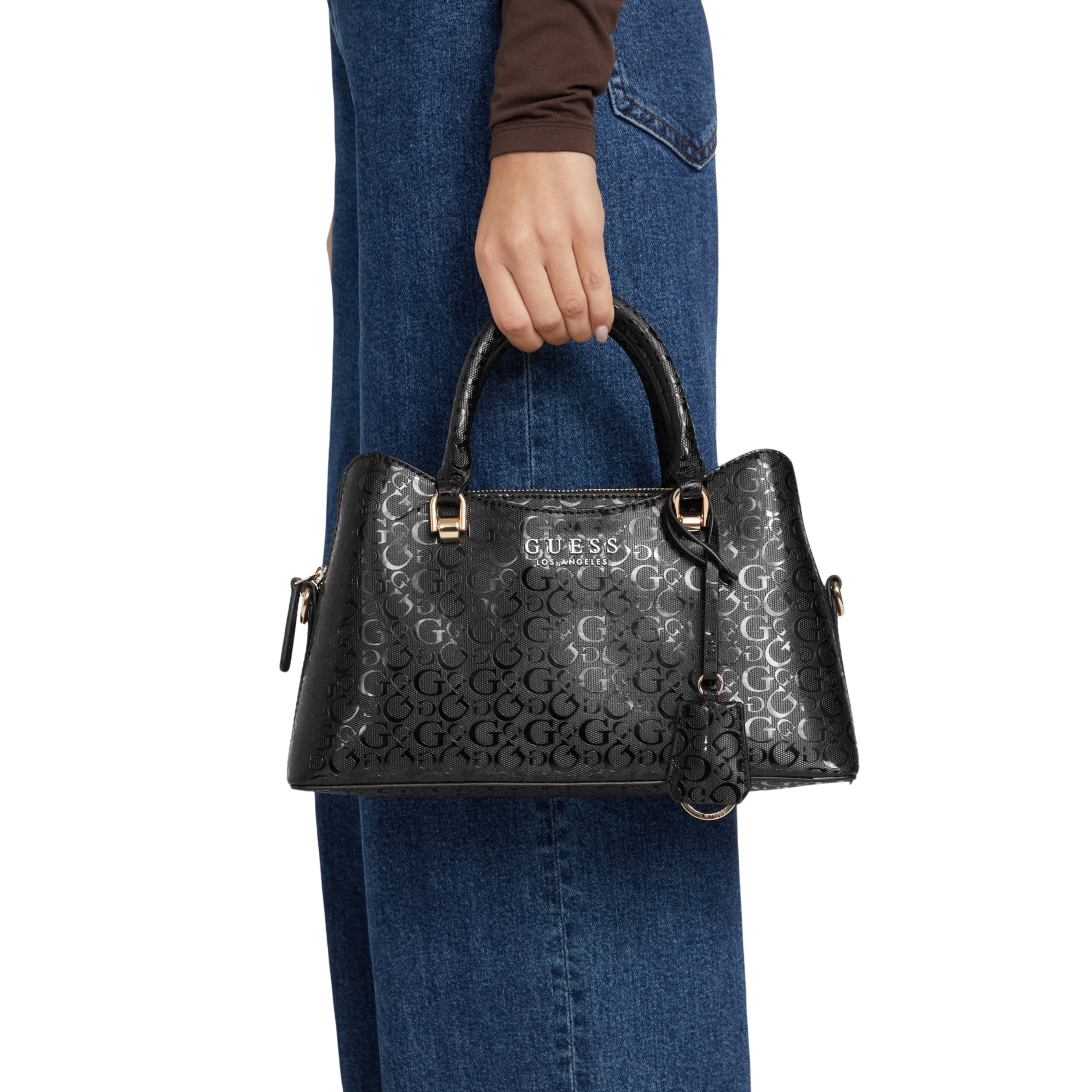 Guess Women Kiran Logo Shine Satchel - Black