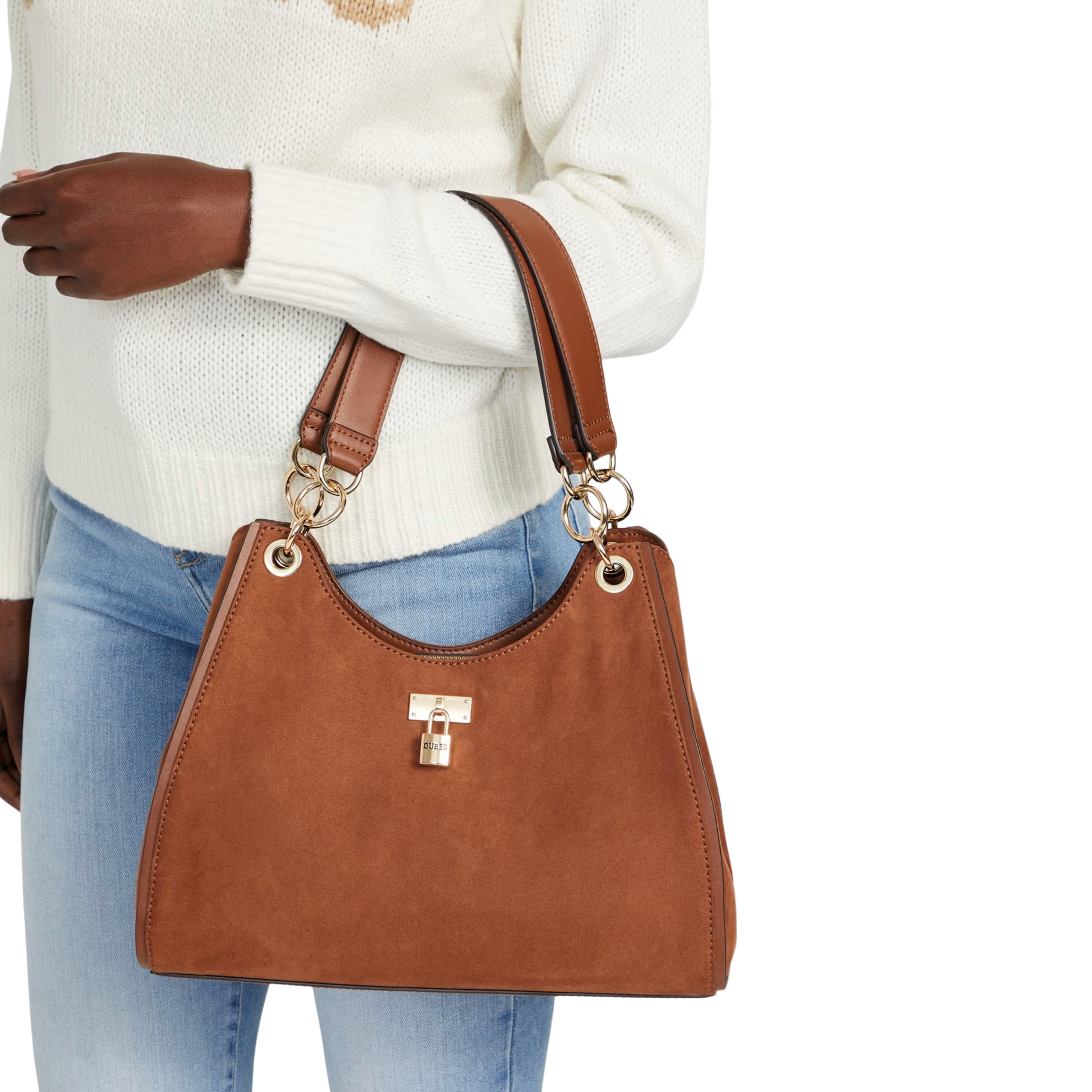 Guess Women Kaline Faux Suede Satchel - Brown