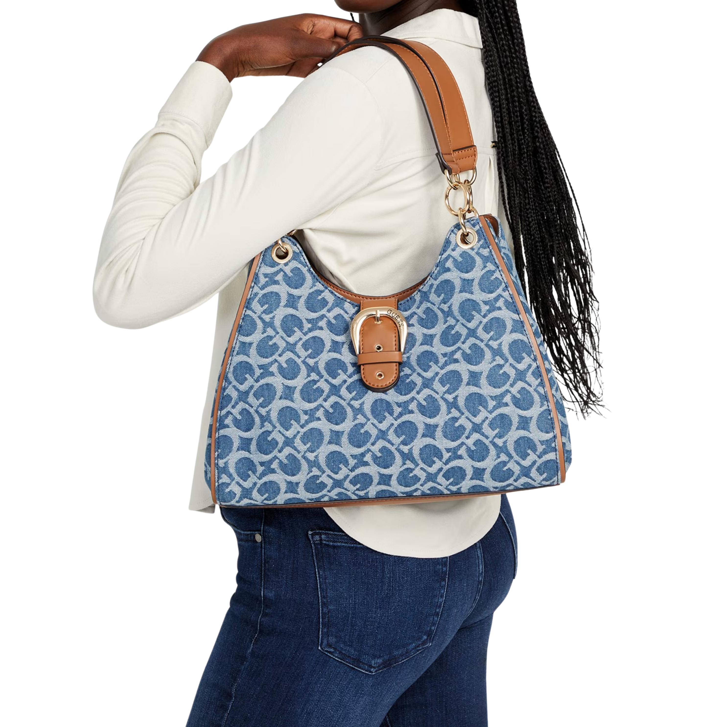 Guess Women Brecken Logo Satchel - Blue