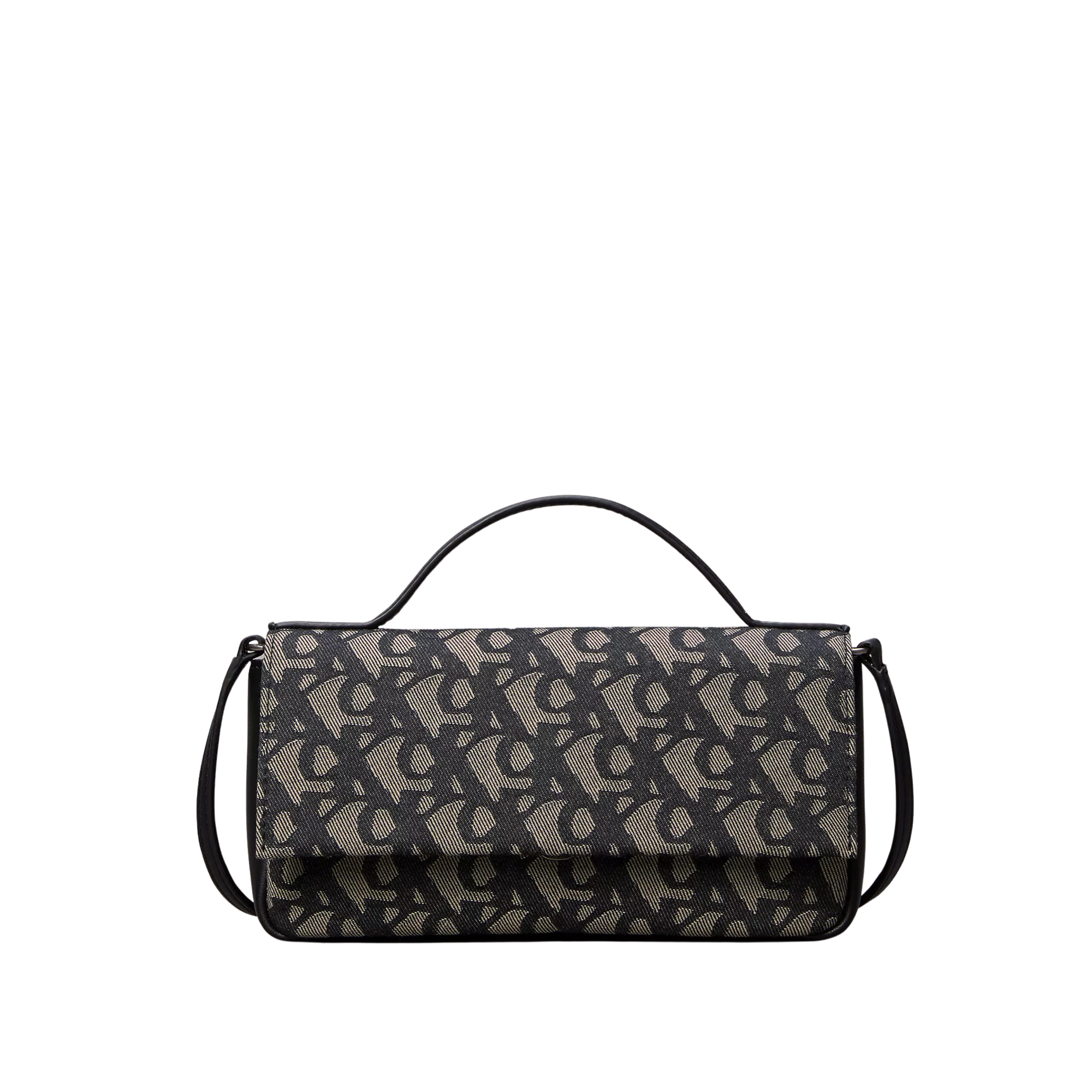 Calvin Klein Women Allover Monogram Flap Crossbody Bag - Black Lotus Beige Aop