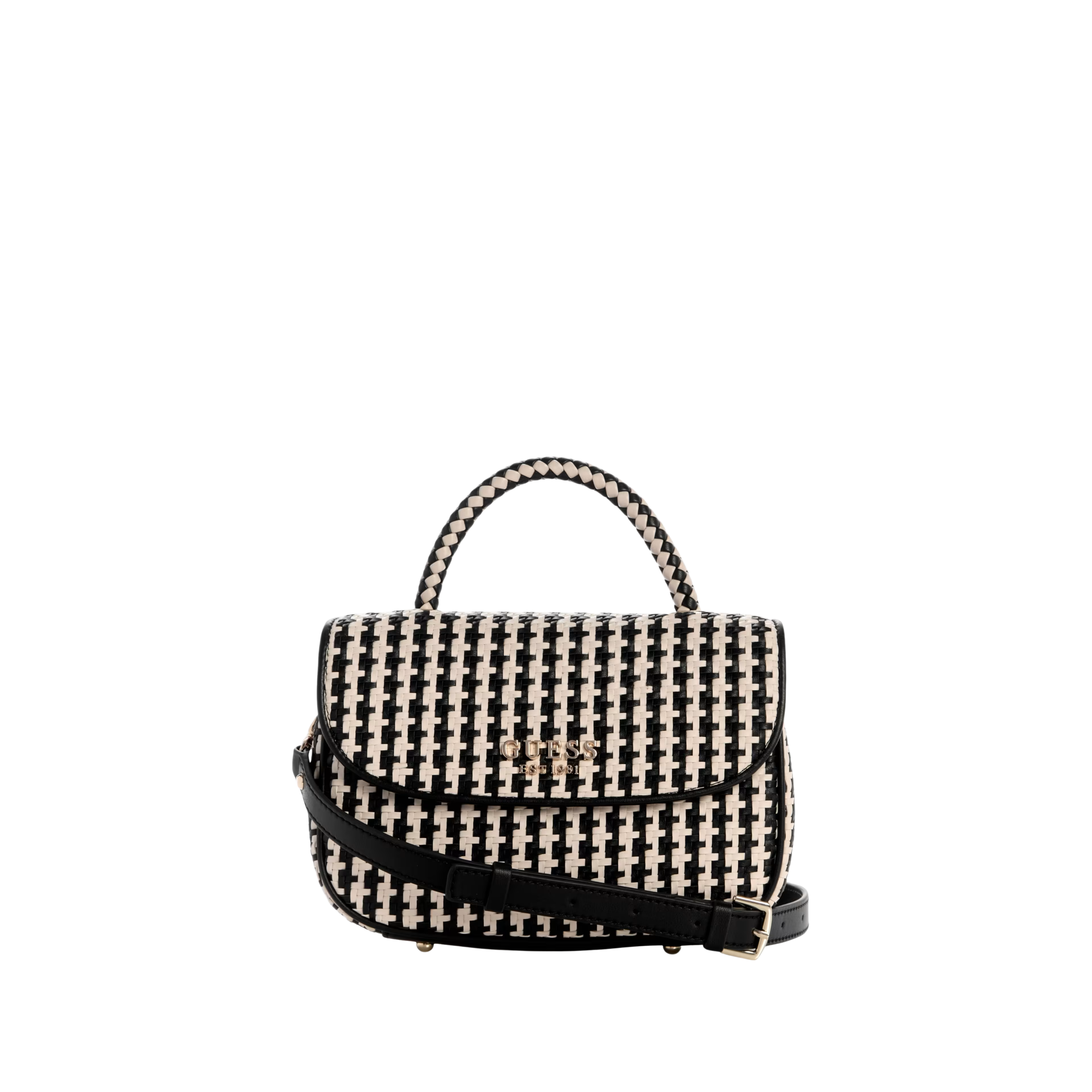 Guess Women Mirema Woven Top Handle Bag - Marble black White