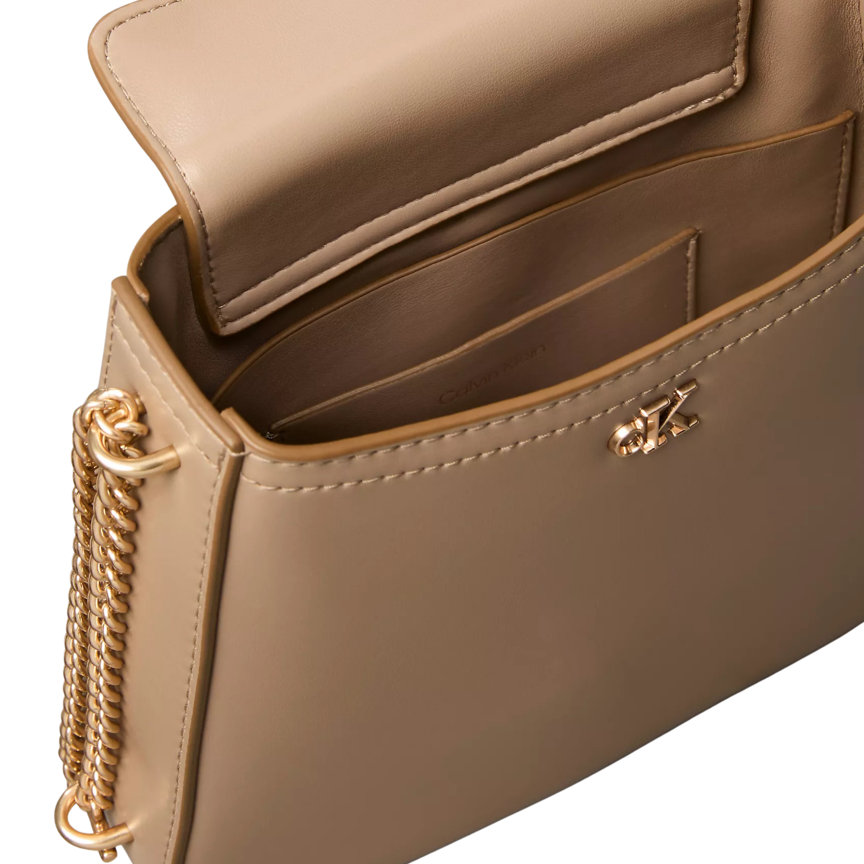 Calvin Klein Women Monogram Chain Saddle Bag - Desert Taupe